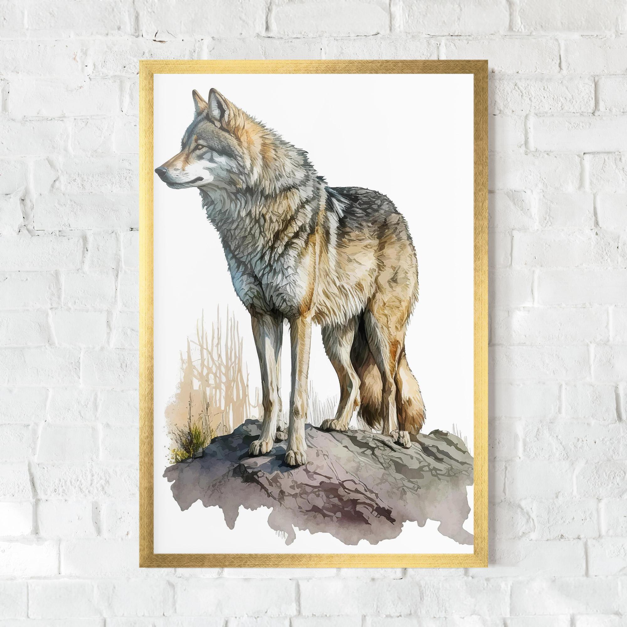 Gerahmte Poster Wolf On Rock mockup 0
