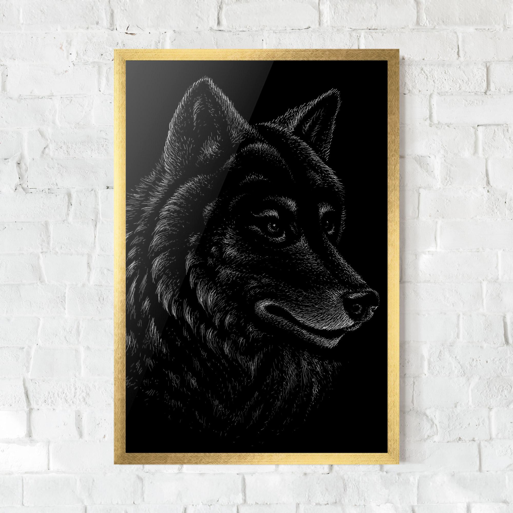 Gerahmte Poster Wolf Shillouette Head mockup 0