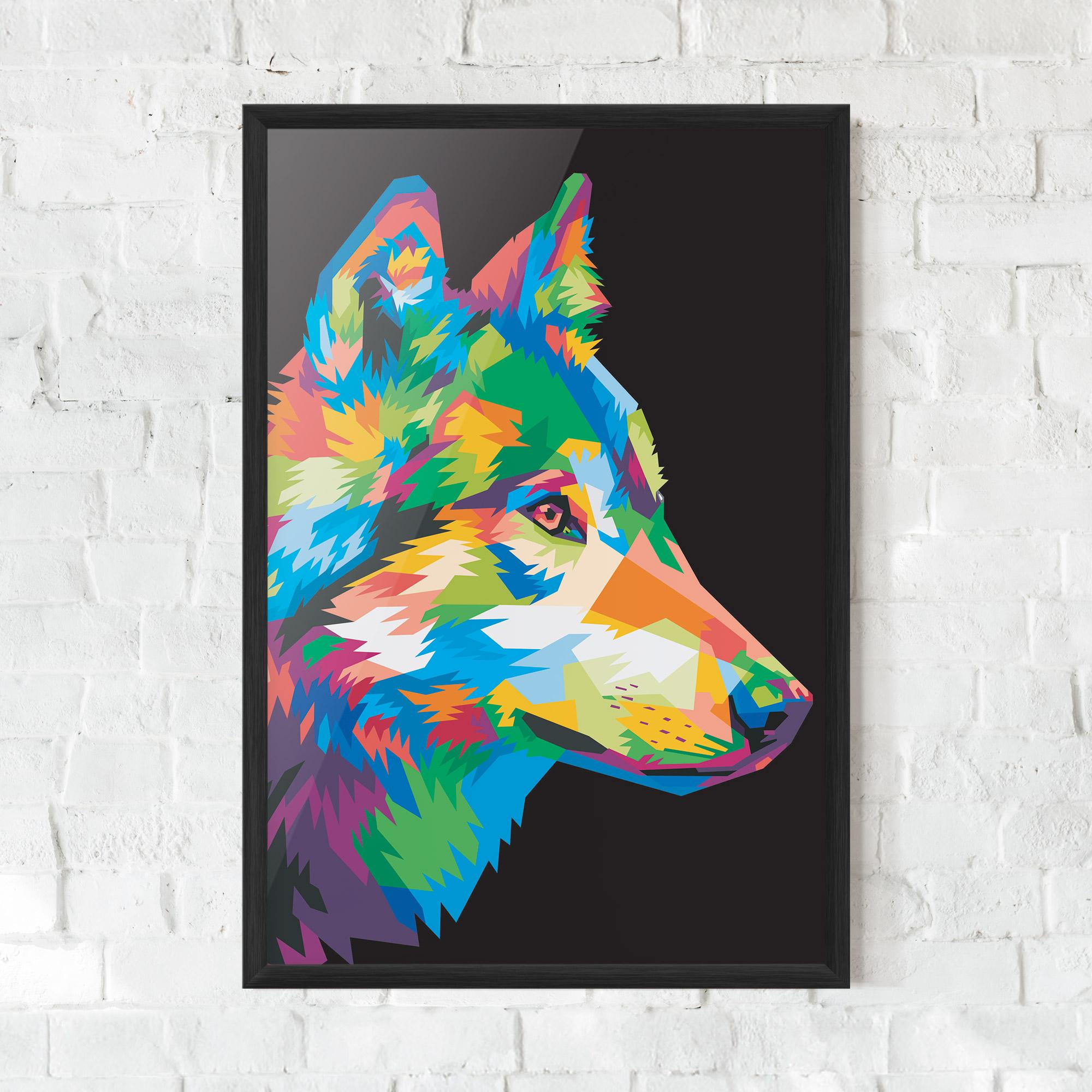 Gerahmte Poster Colorful Wolf mockup 0
