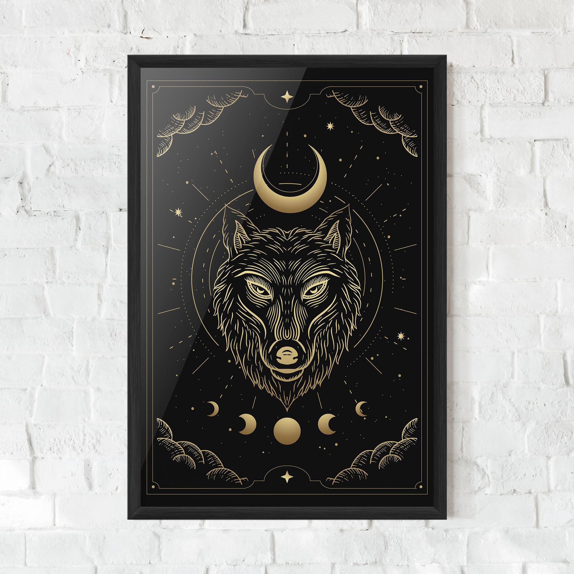 Gerahmte Poster Gold Line Wolf mockup 0