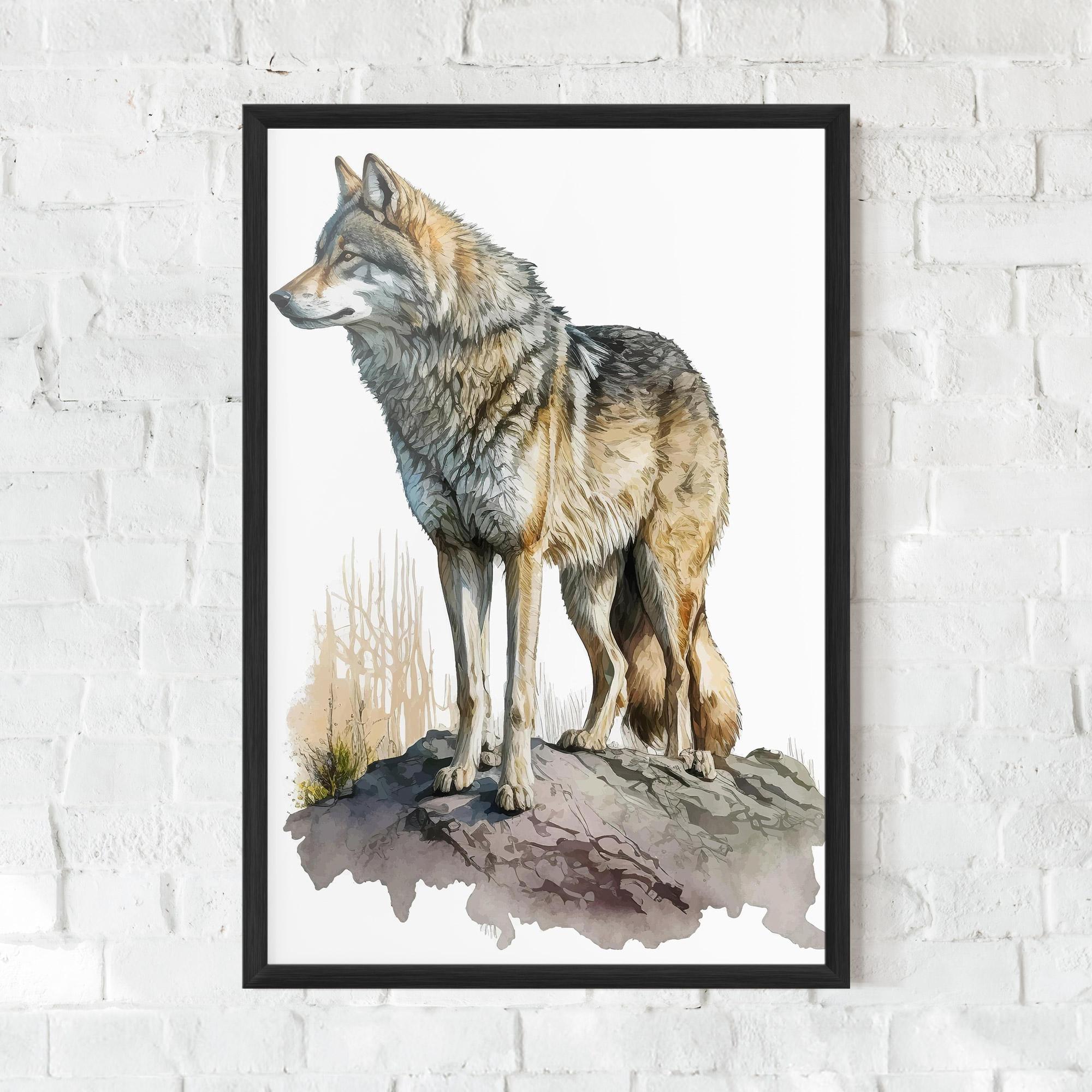 Gerahmte Poster Wolf On Rock mockup 0