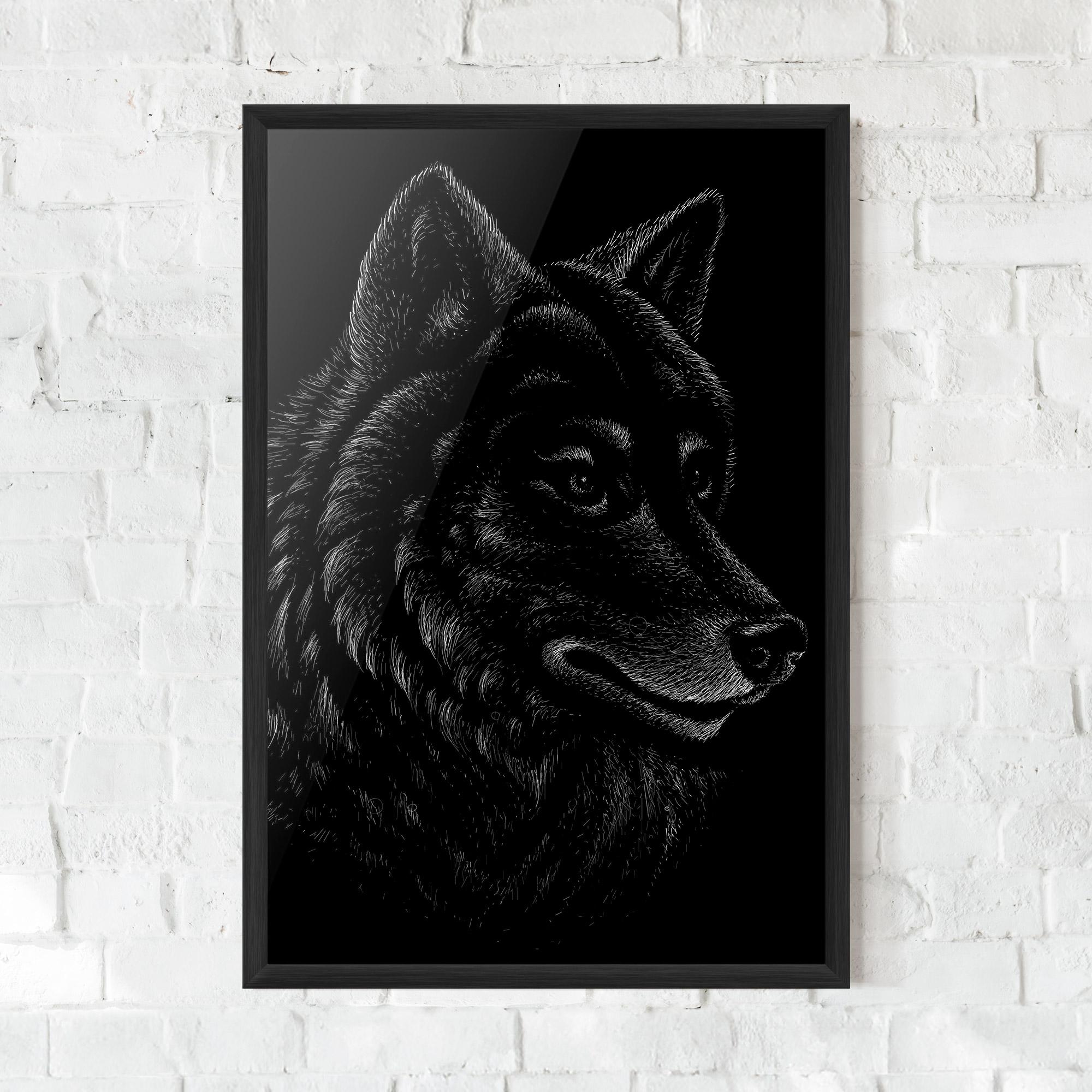 Gerahmte Poster Wolf Shillouette Head mockup 0