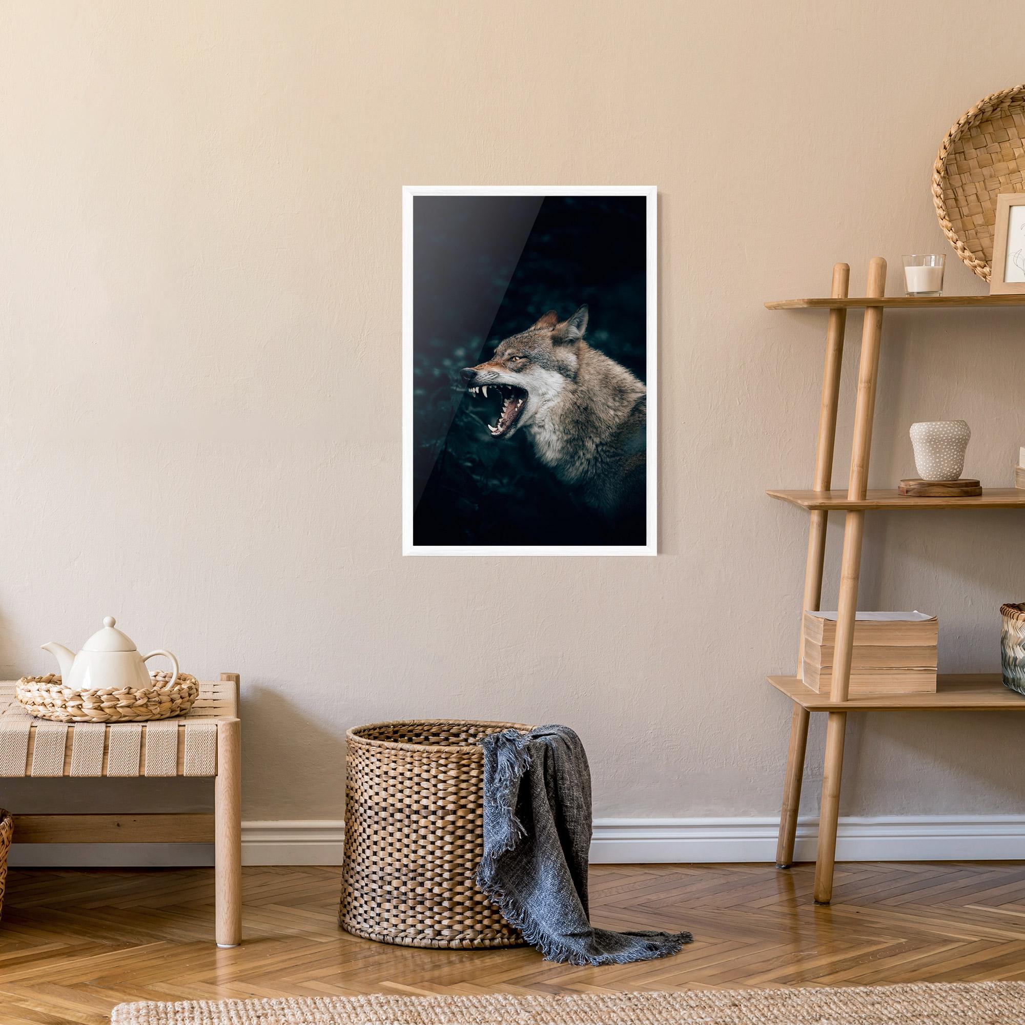 Gerahmte Poster Angry Wolf In The Forest mockup 9
