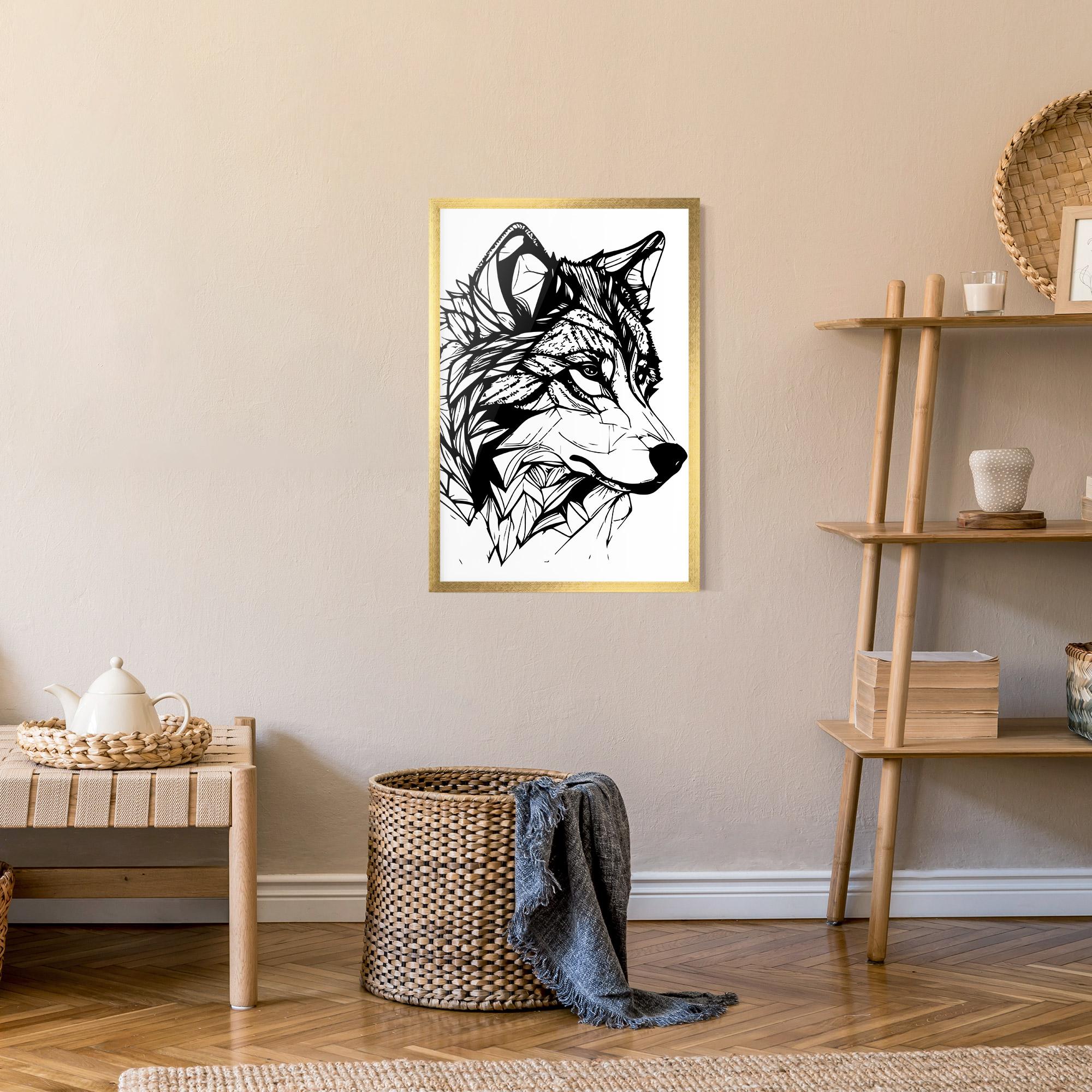 Gerahmte Poster Wolf Head Line mockup 9