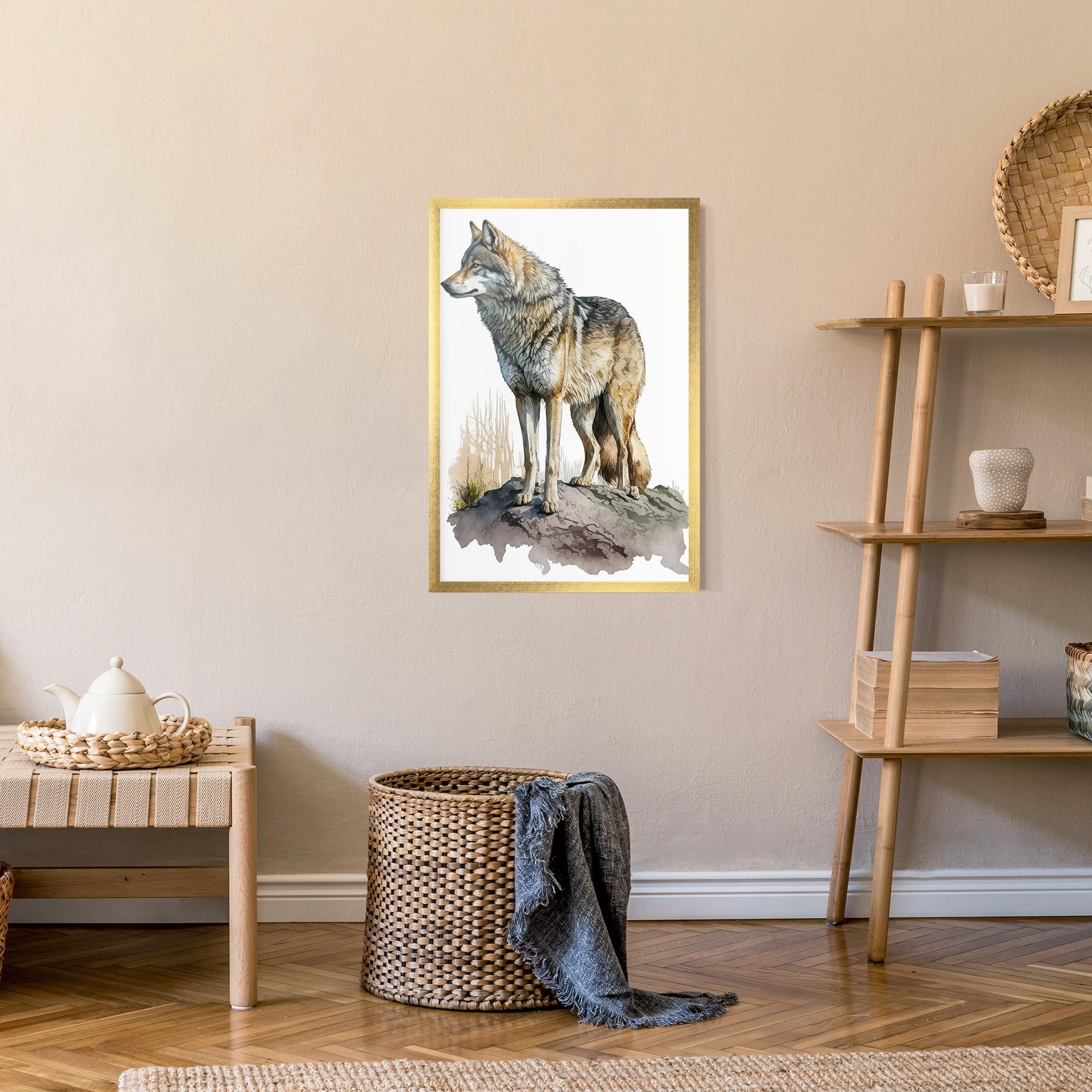 Gerahmte Poster Wolf On Rock mockup 9