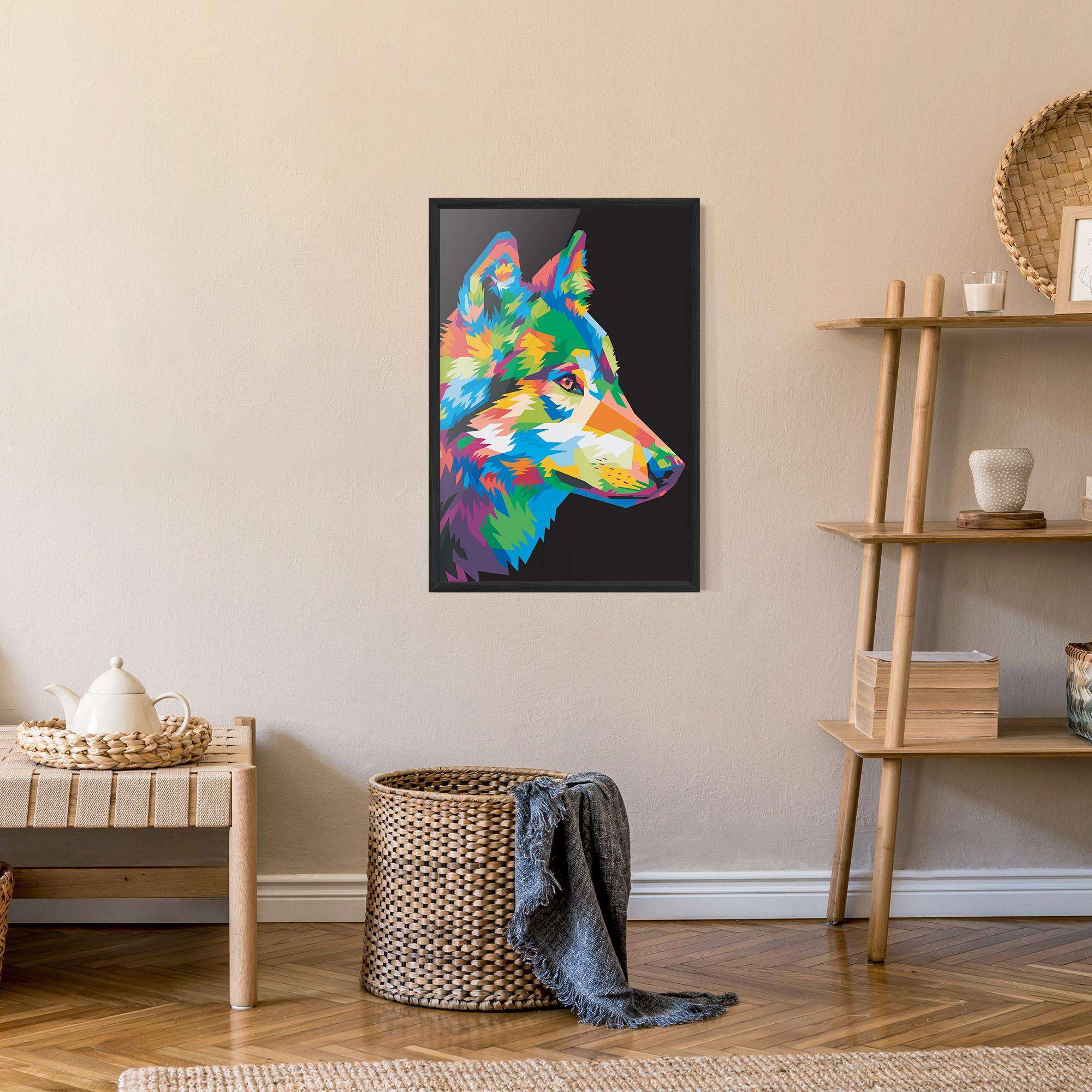 Gerahmte Poster Colorful Wolf mockup 9