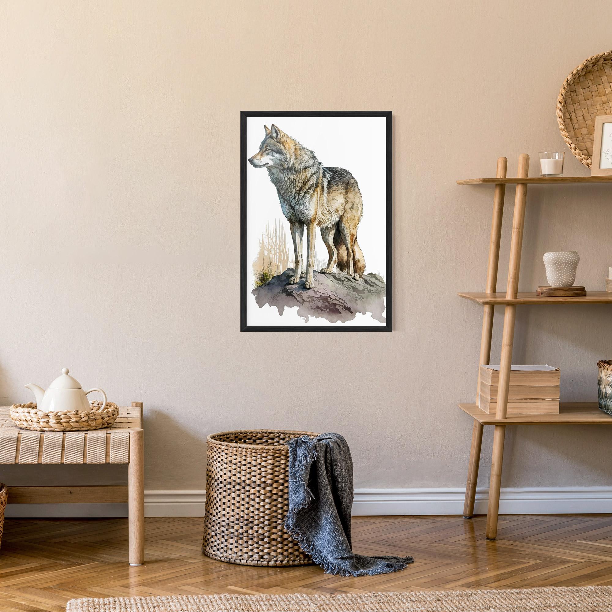 Gerahmte Poster Wolf On Rock mockup 9