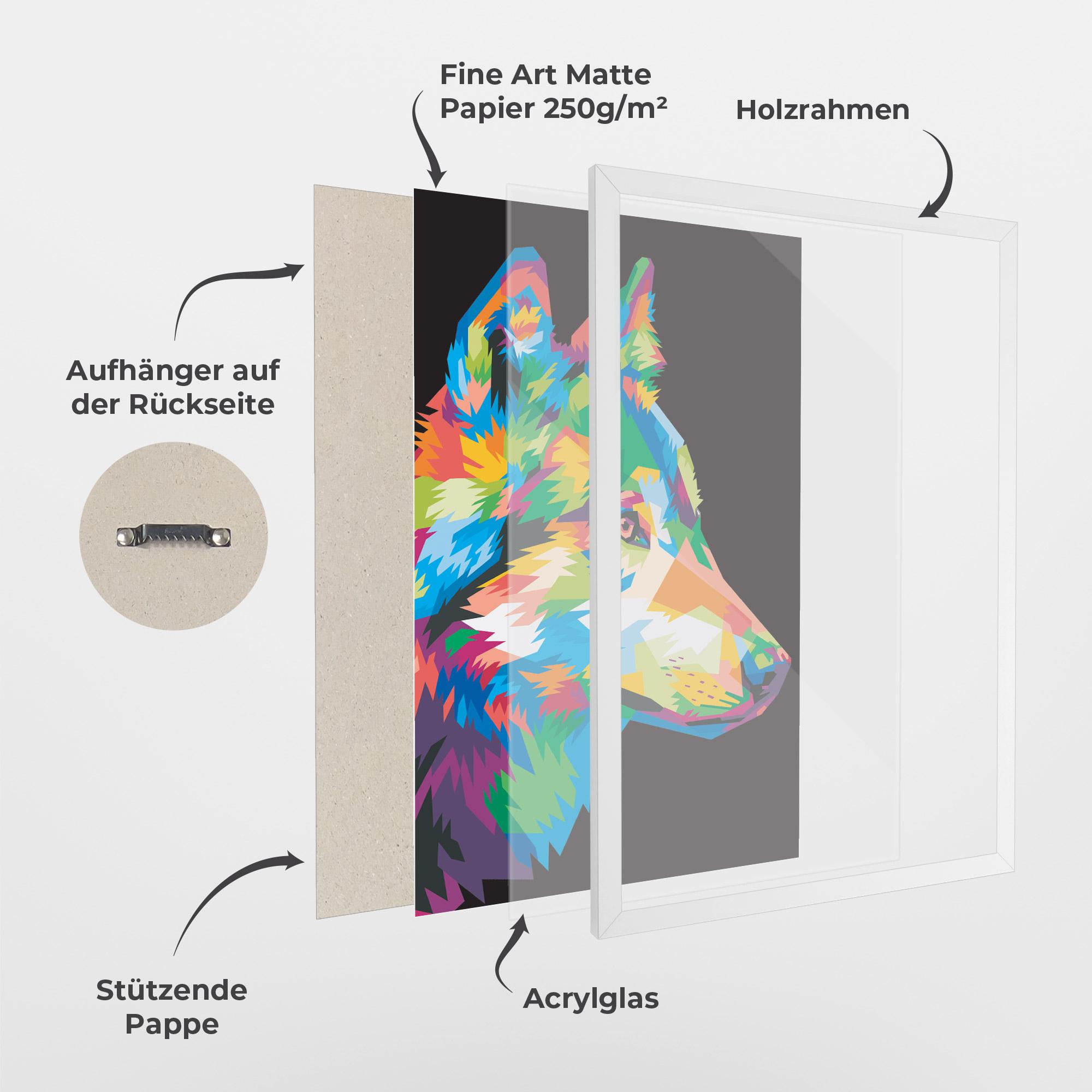 Gerahmte Poster Colorful Wolf mockup 1