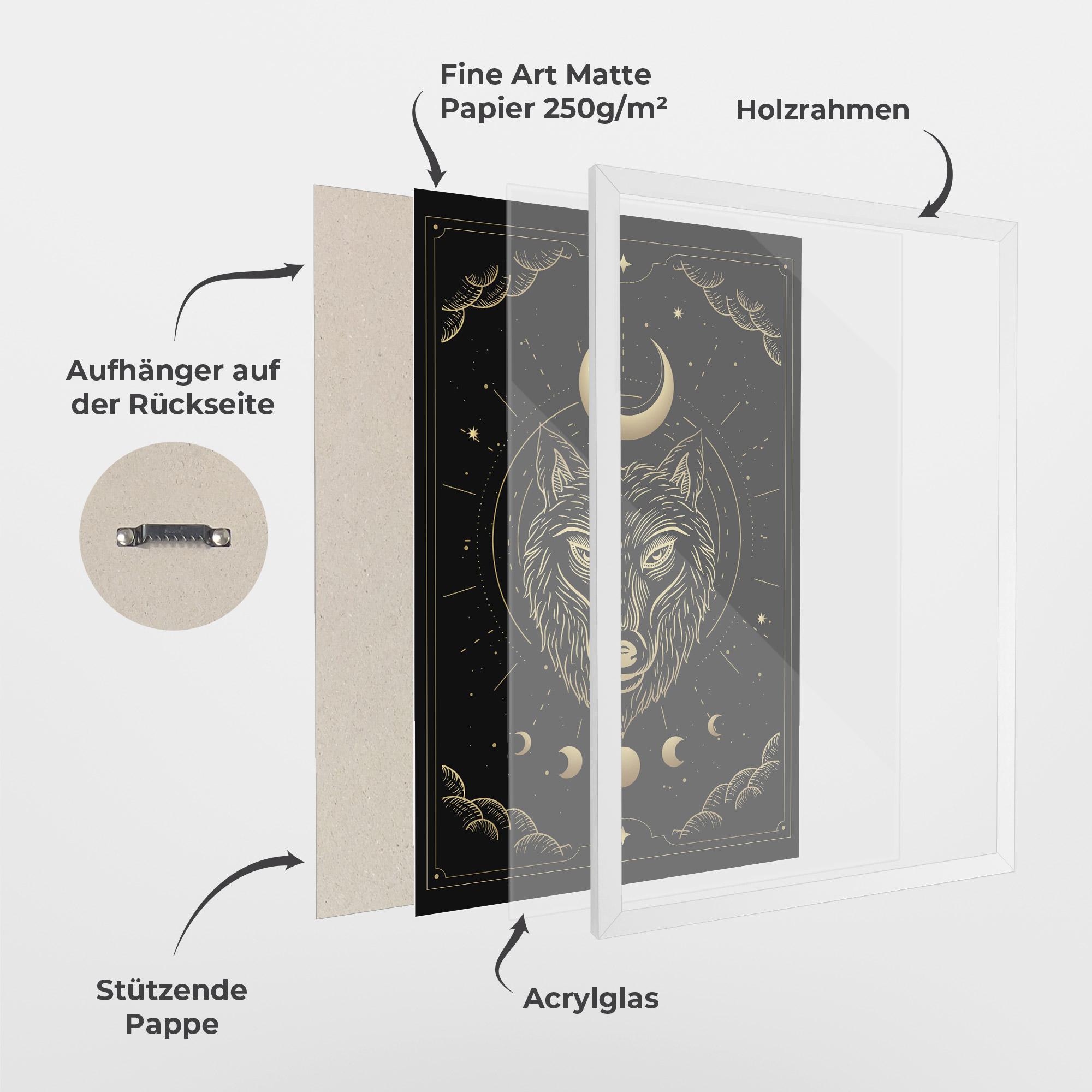 Gerahmte Poster Gold Line Wolf mockup 1