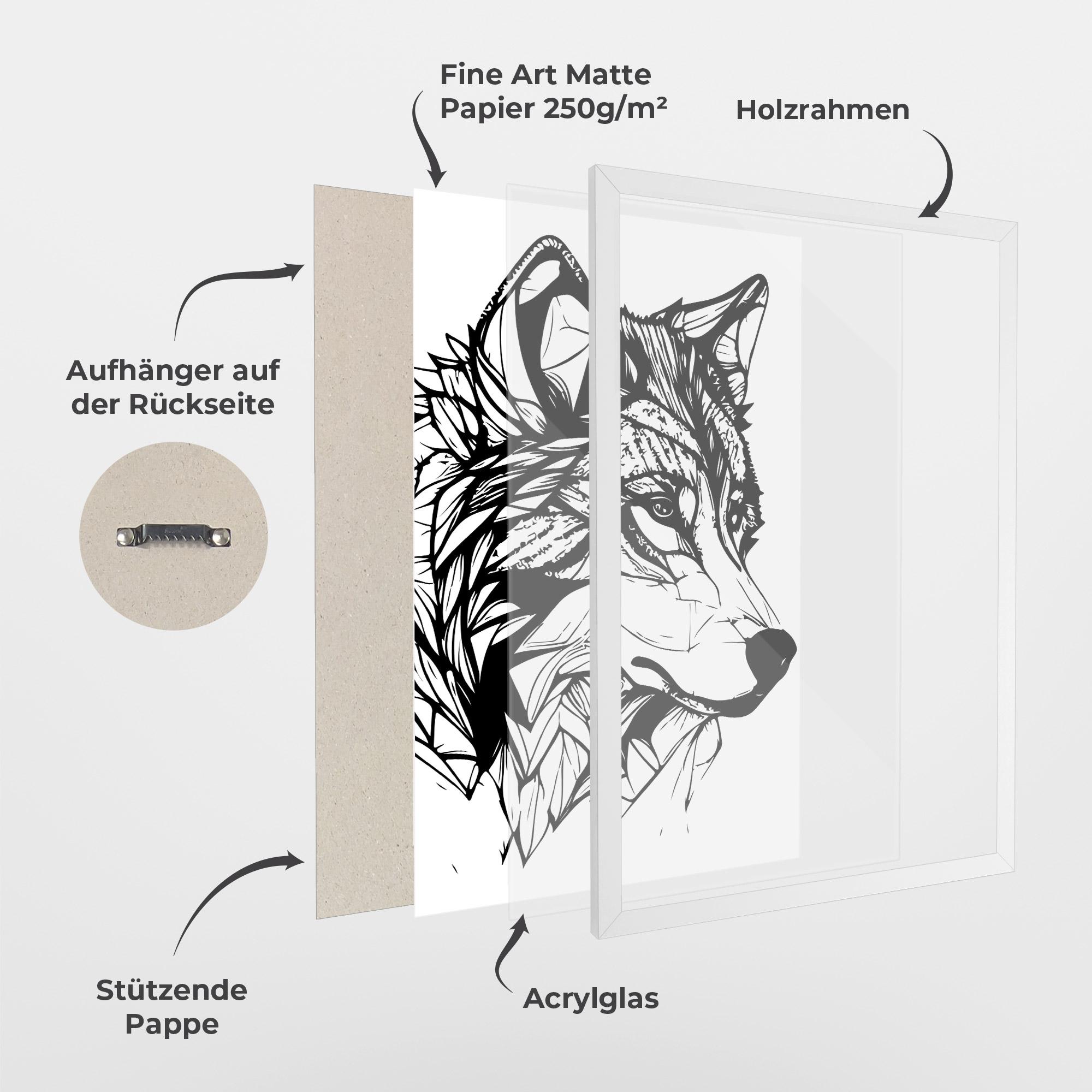 Gerahmte Poster Wolf Head Line mockup 1