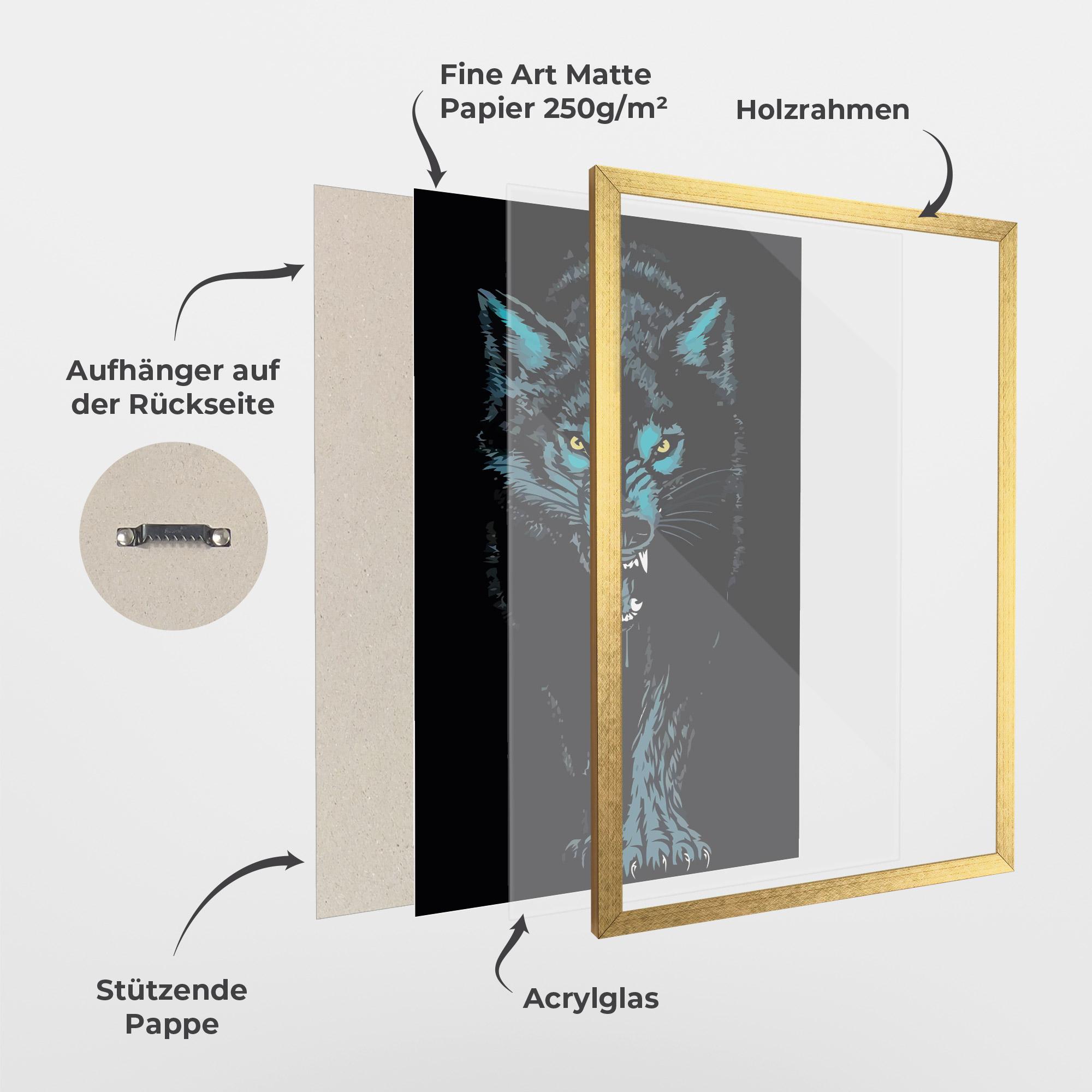 Gerahmte Poster Blue Wolf mockup 1
