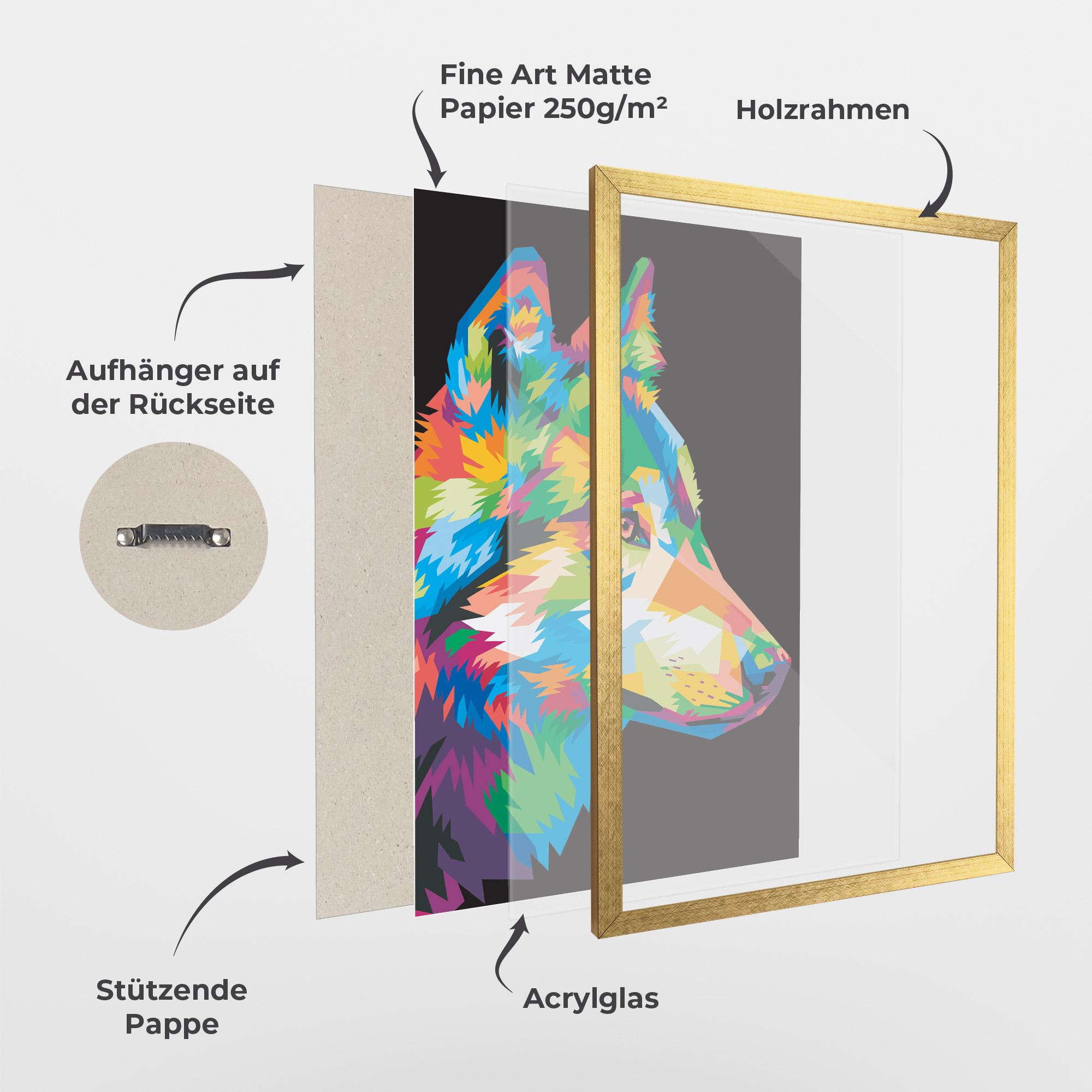 Gerahmte Poster Colorful Wolf mockup 1