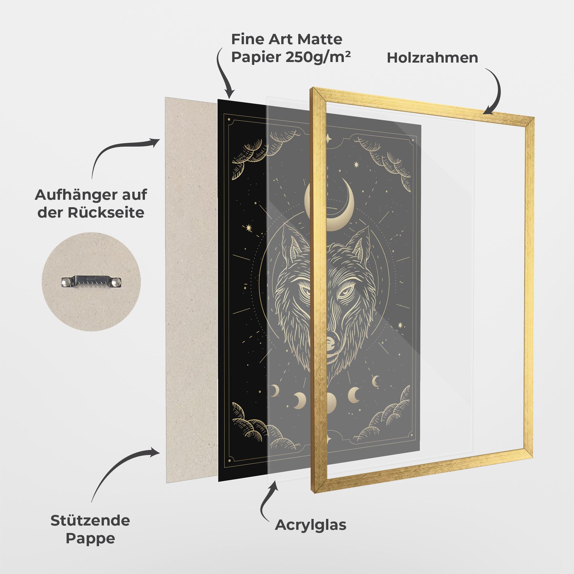 Gerahmte Poster Gold Line Wolf mockup 1