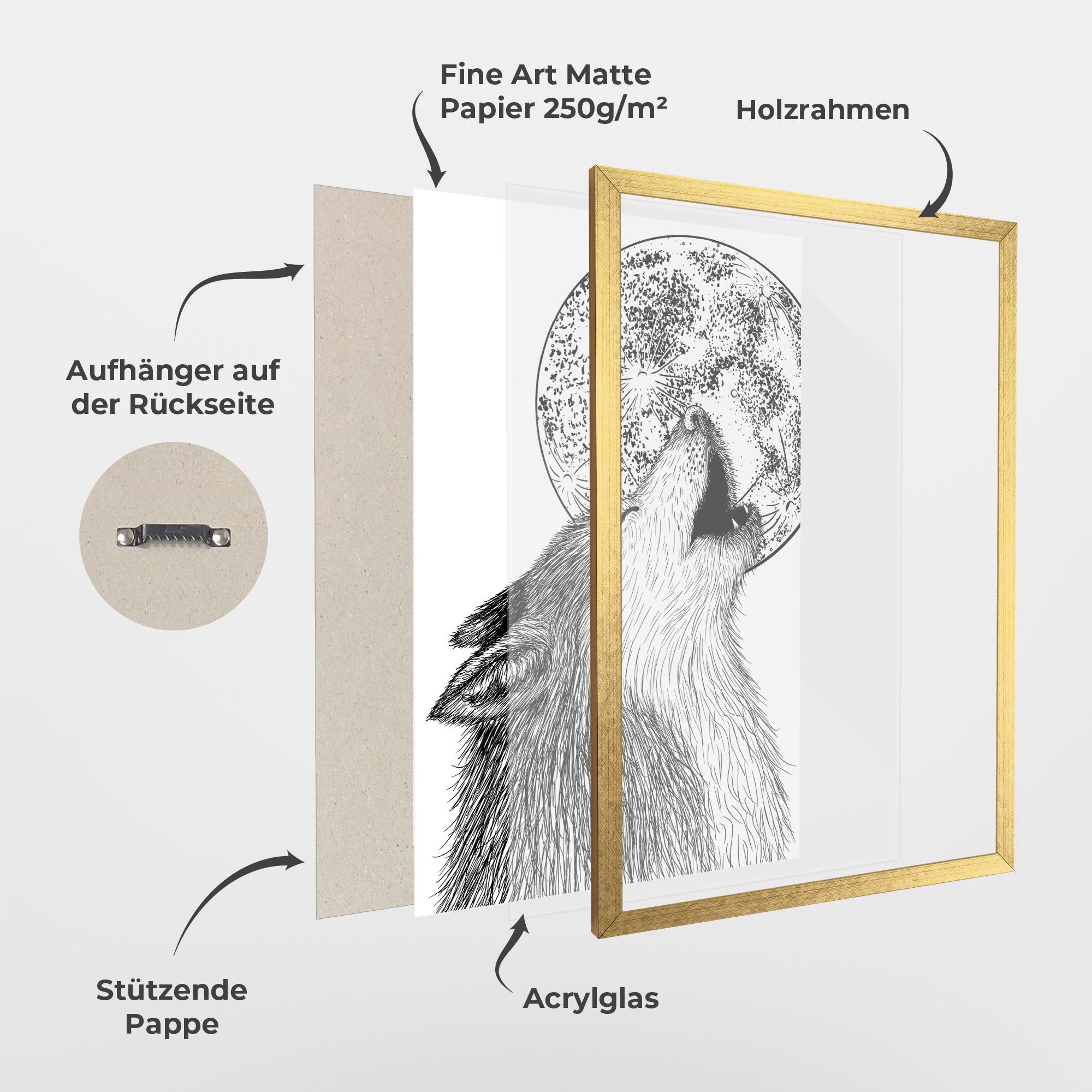 Gerahmte Poster Pretty Moon Wolf mockup 1