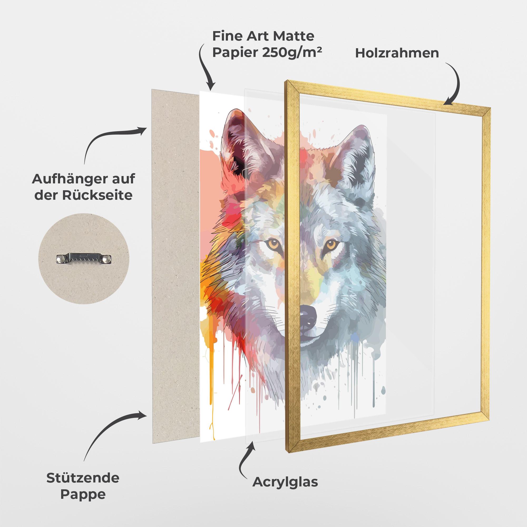 Gerahmte Poster Watercolor Wolf mockup 1
