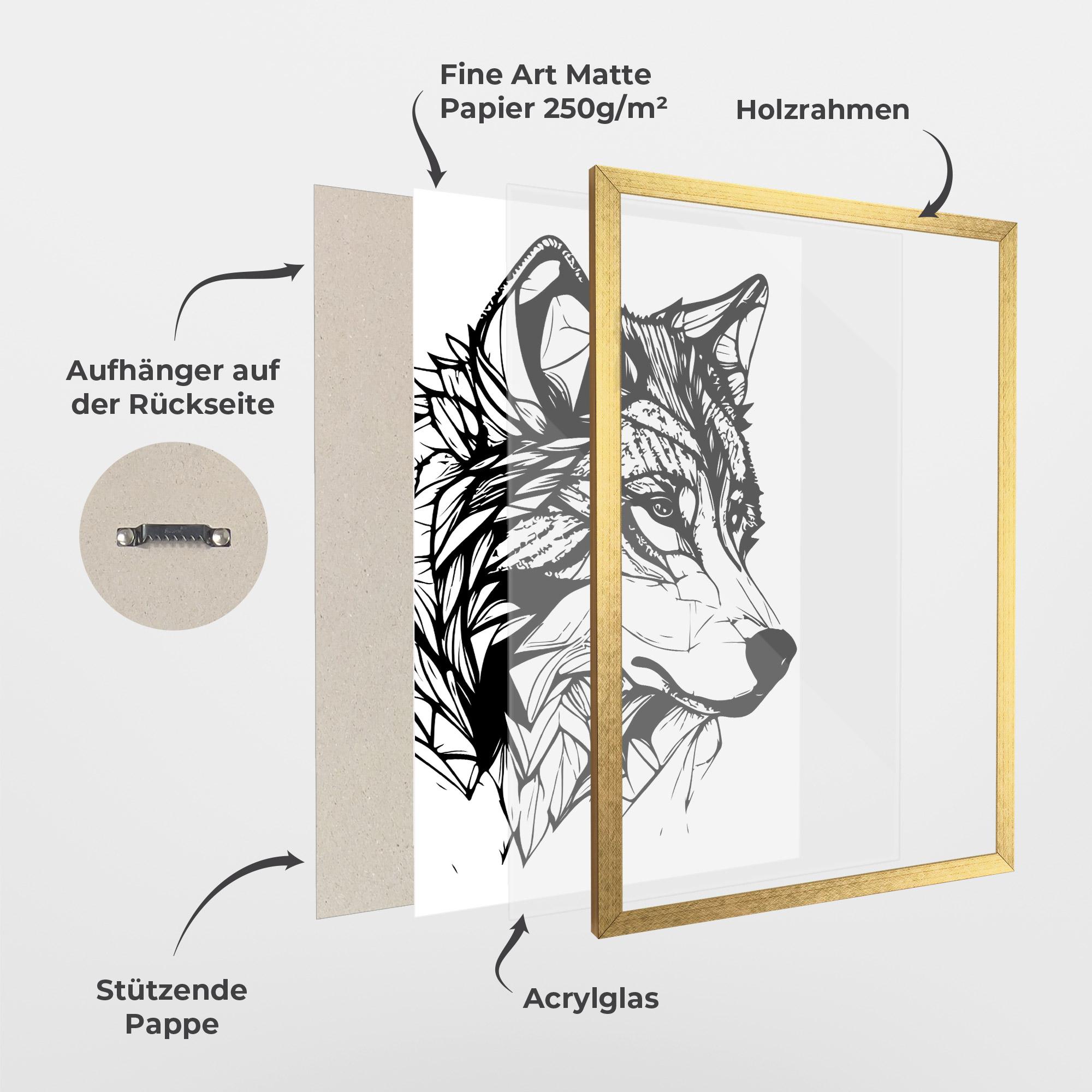 Gerahmte Poster Wolf Head Line mockup 1