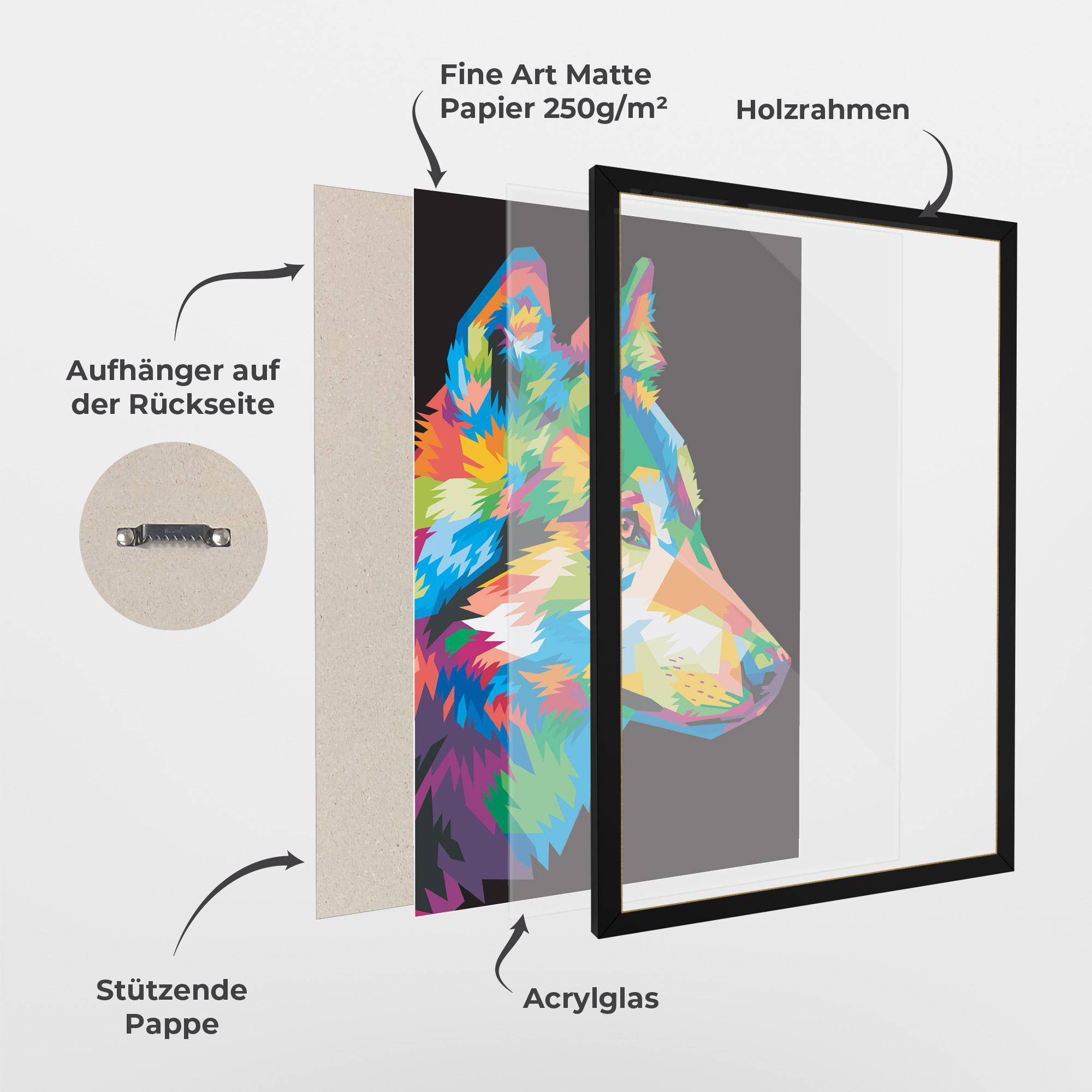 Gerahmte Poster Colorful Wolf mockup 1