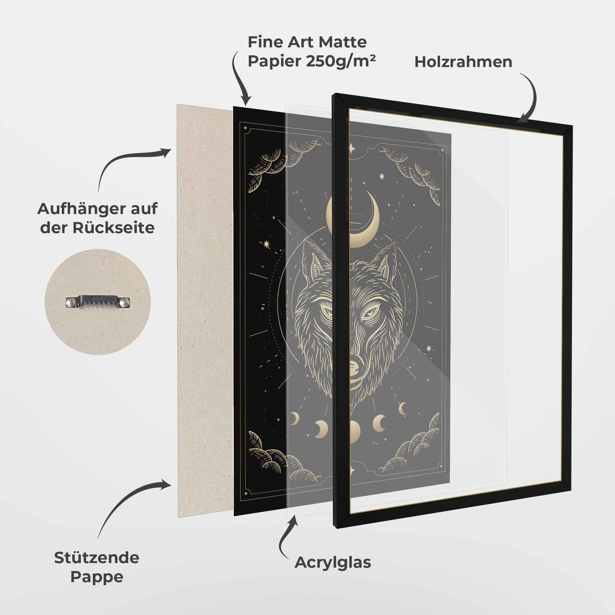 Gerahmte Poster Gold Line Wolf mockup 1