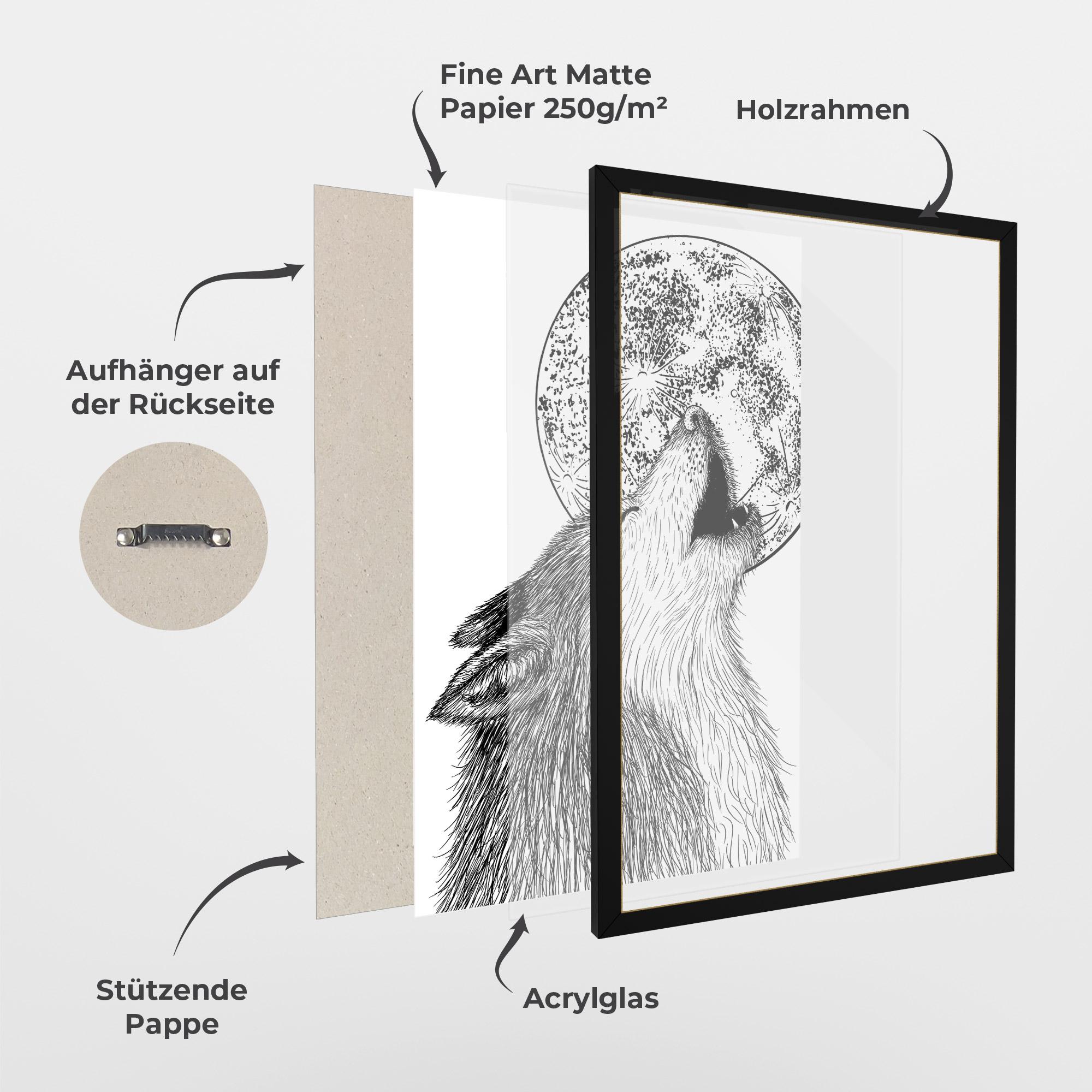 Gerahmte Poster Pretty Moon Wolf mockup 1