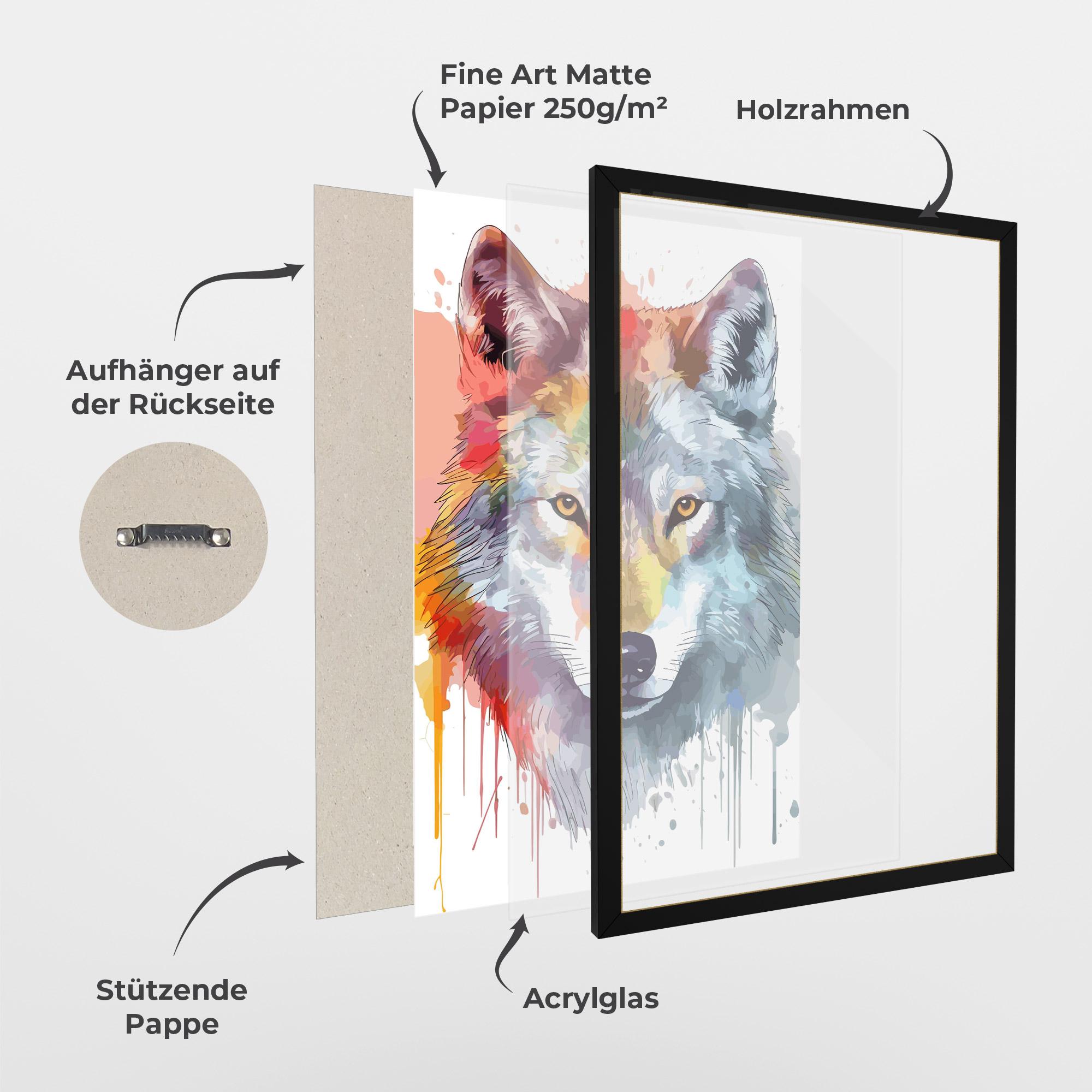 Gerahmte Poster Watercolor Wolf mockup 1