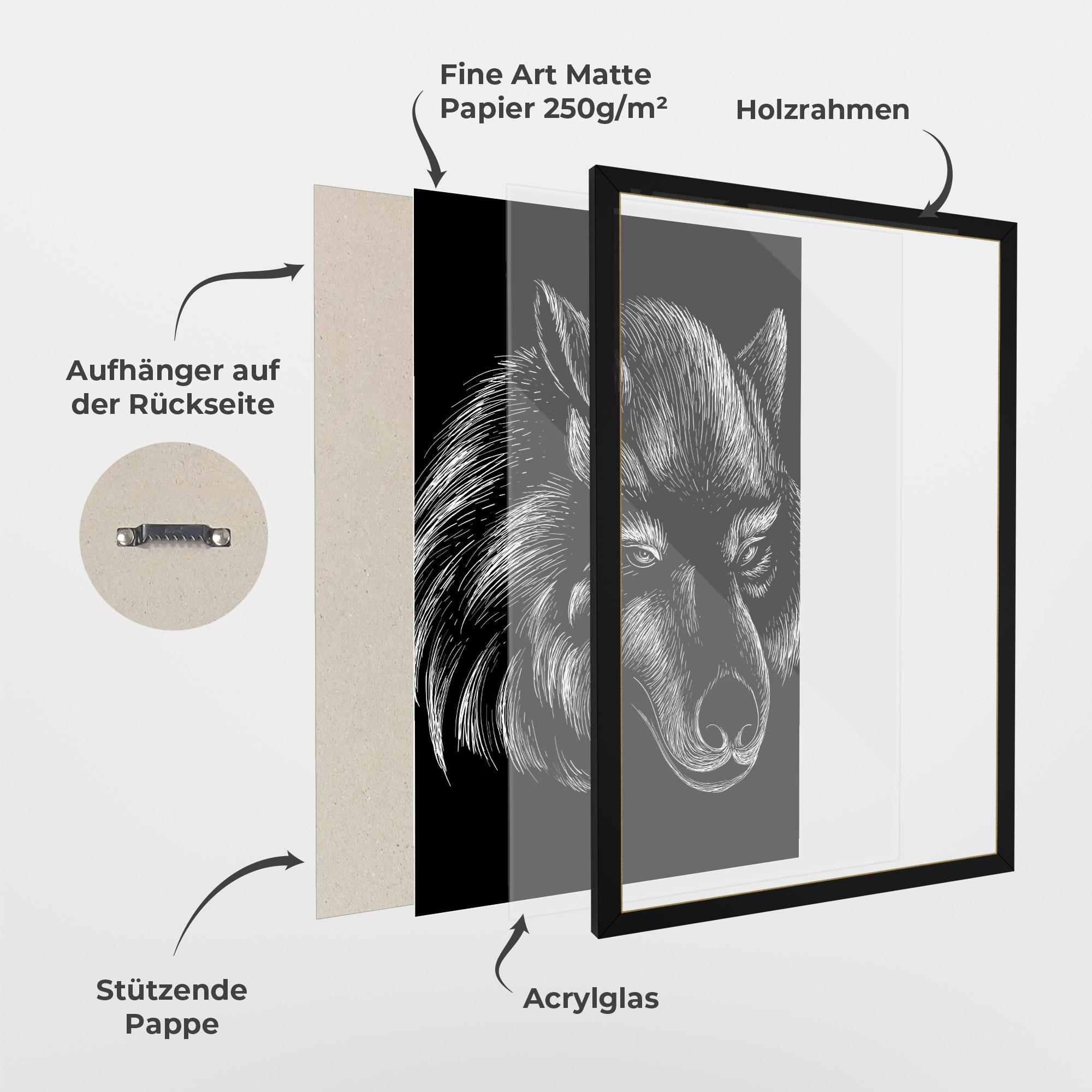 Gerahmte Poster White Line Wolf mockup 1