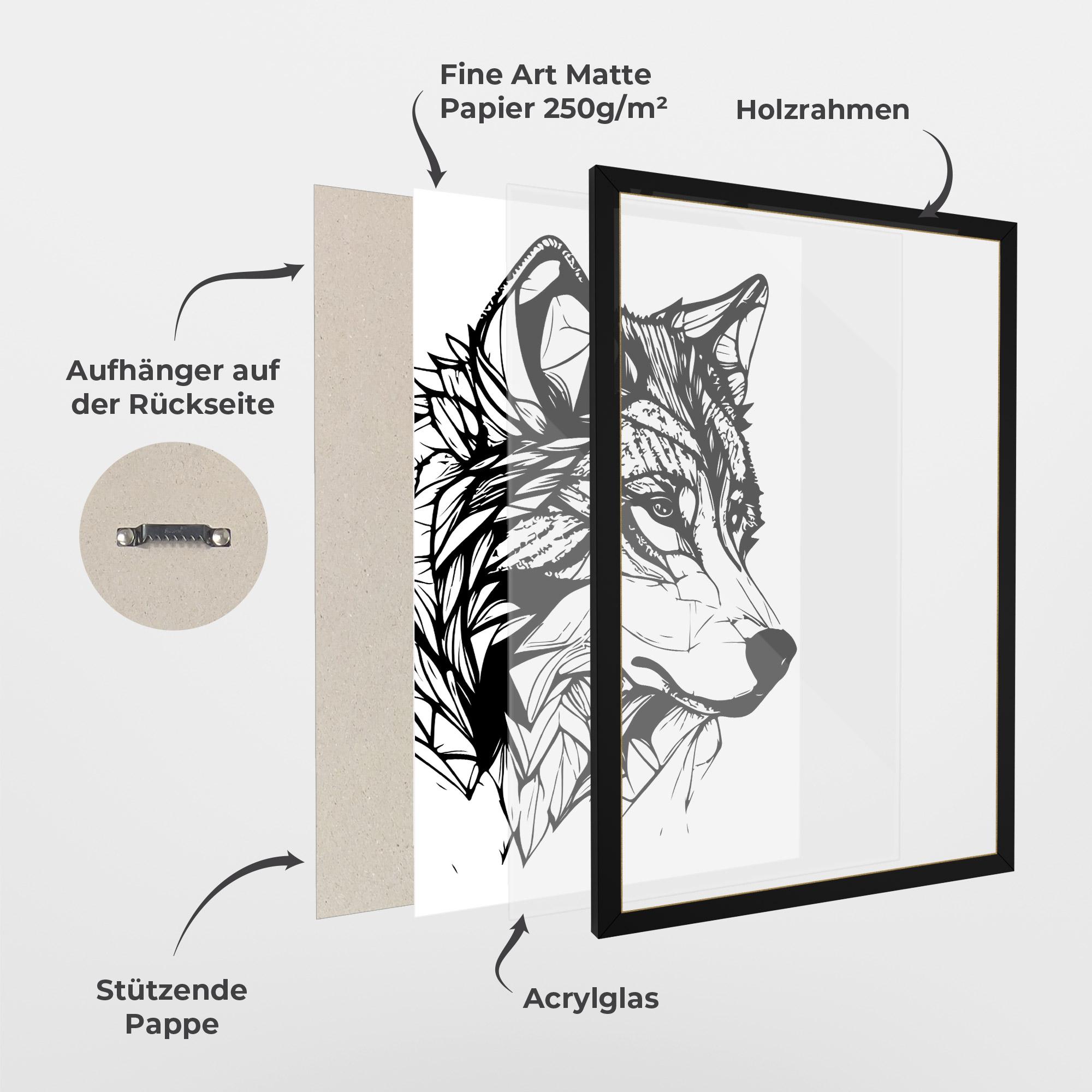 Gerahmte Poster Wolf Head Line mockup 1