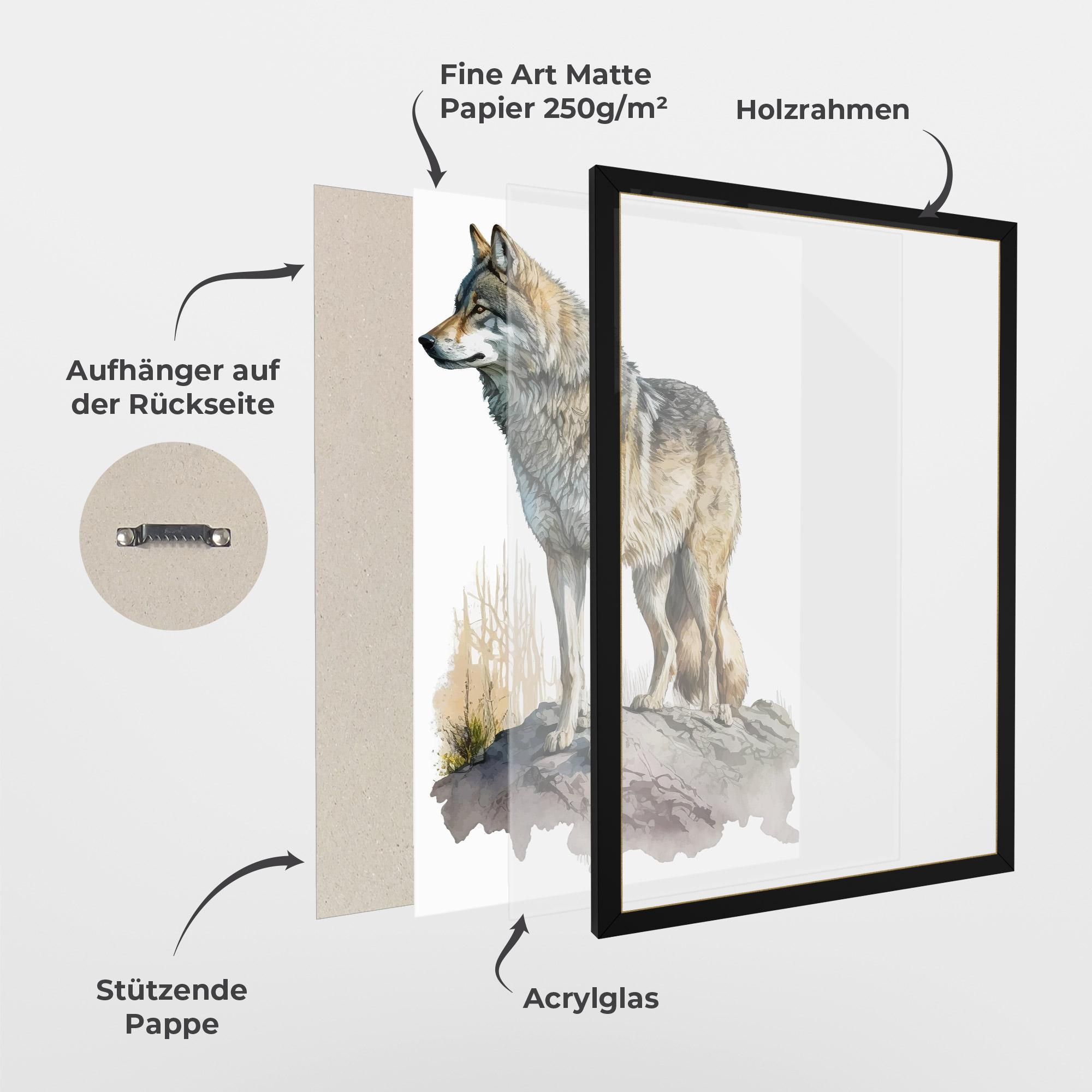 Gerahmte Poster Wolf On Rock mockup 1