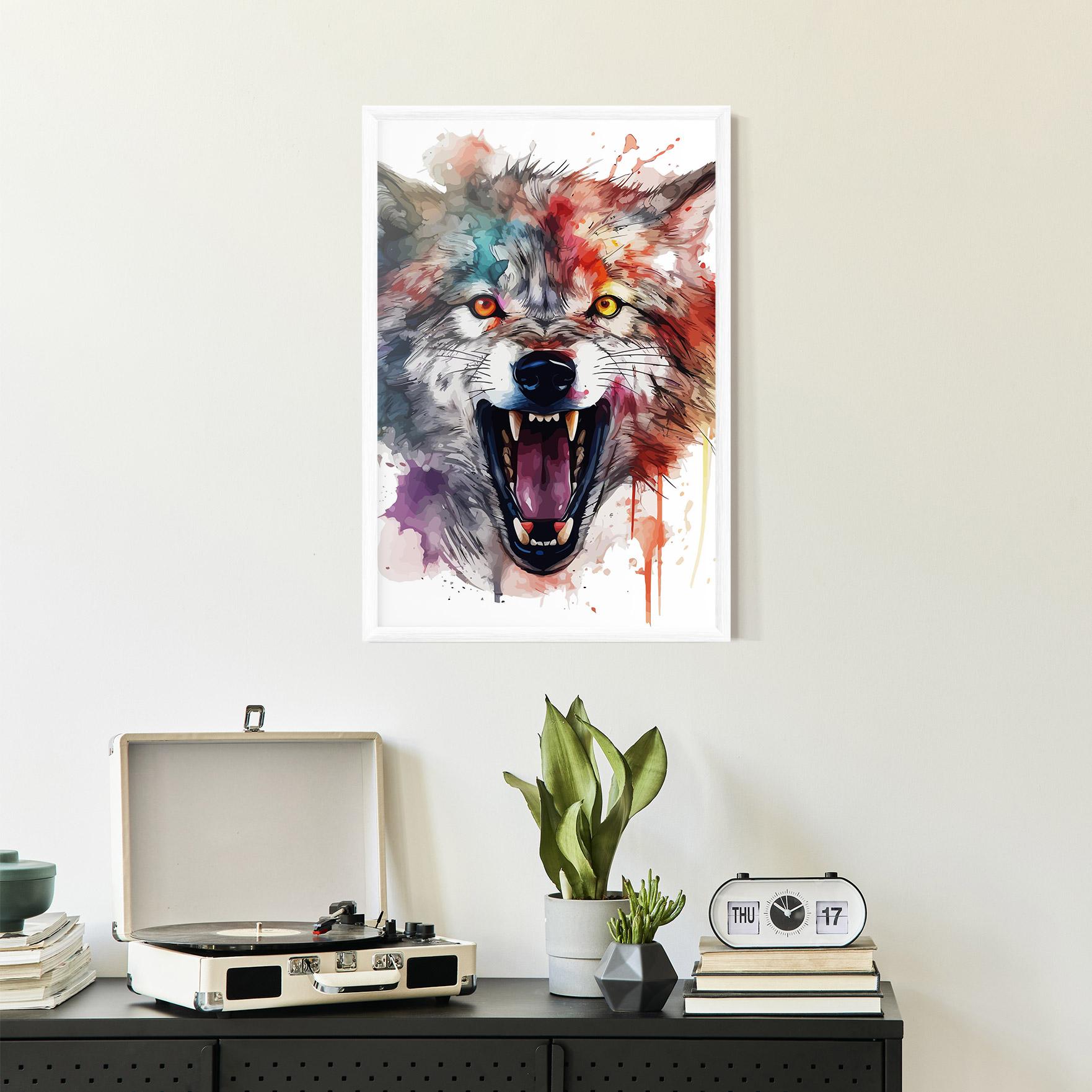 Gerahmte Poster Watercolor Angry Wolf mockup 2