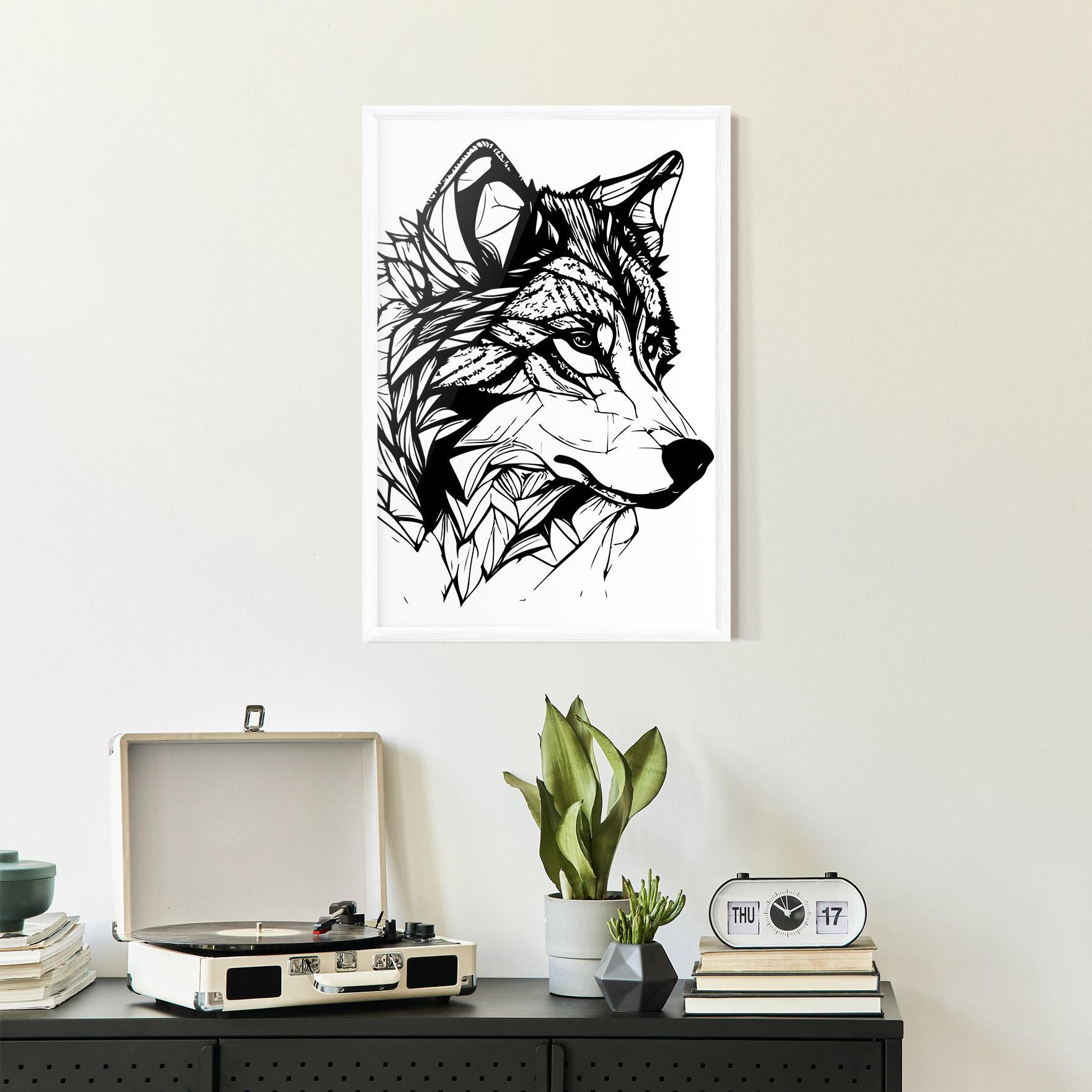 Gerahmte Poster Wolf Head Line mockup 2