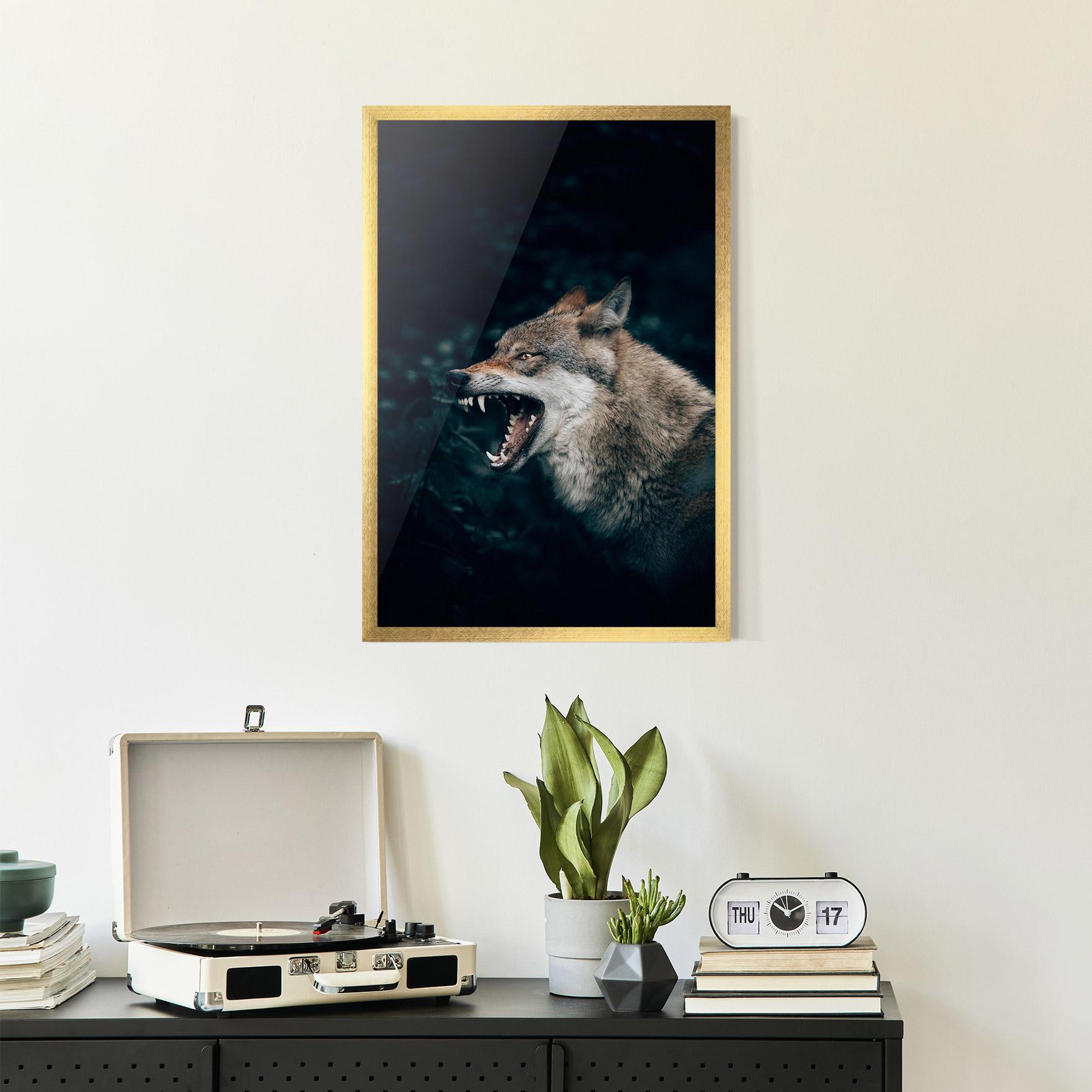 Gerahmte Poster Angry Wolf In The Forest mockup 2