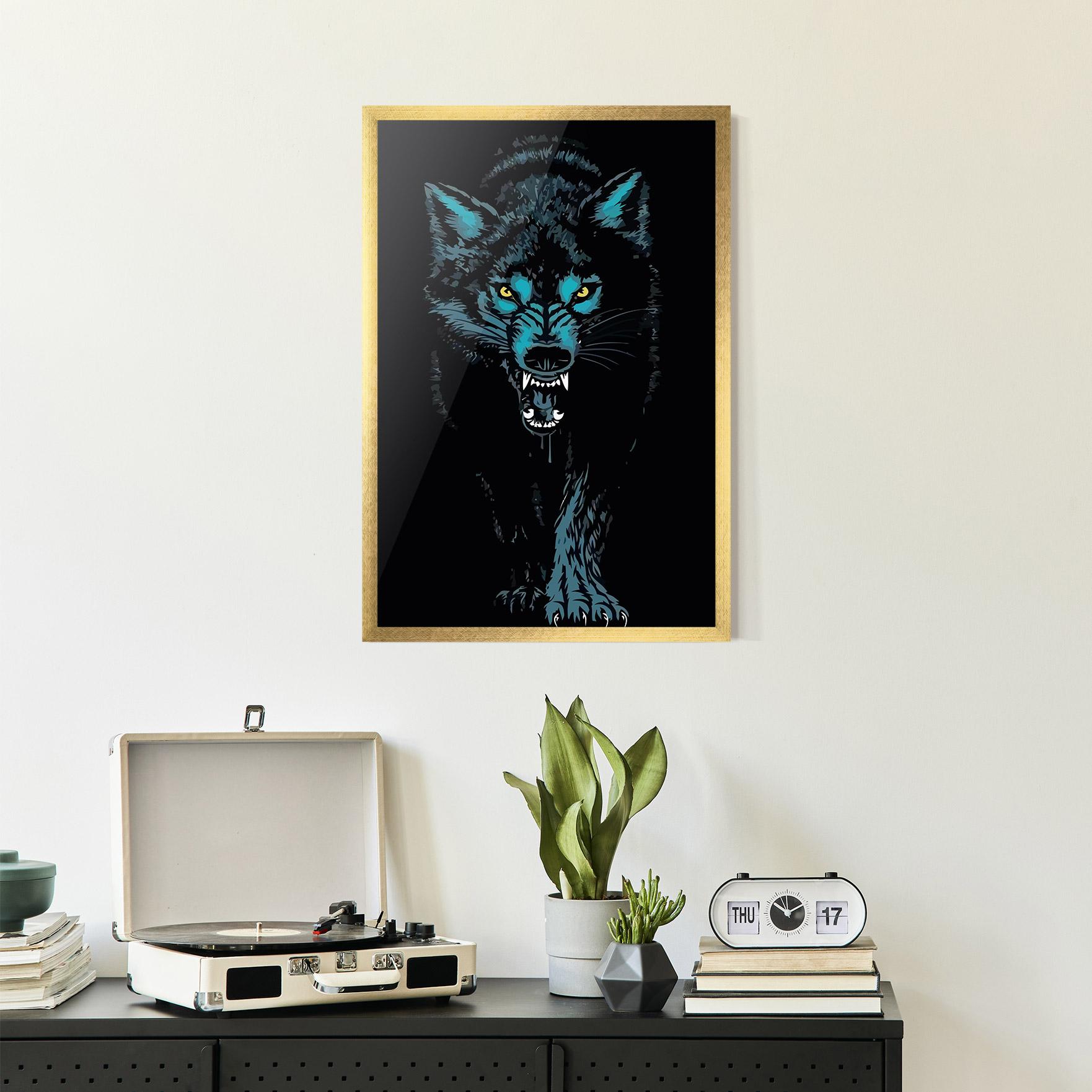 Gerahmte Poster Blue Wolf mockup 2