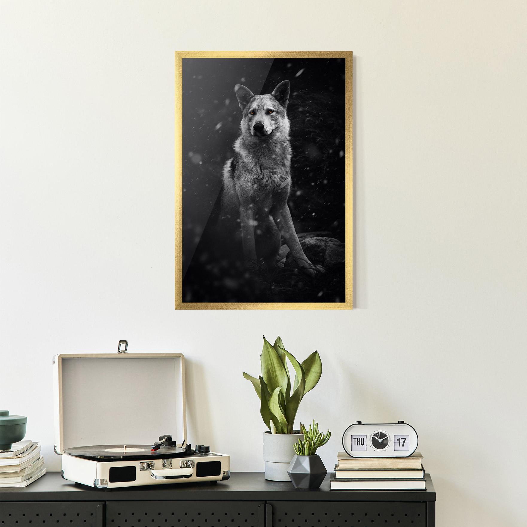Gerahmte Poster Sitting Wolf mockup 2