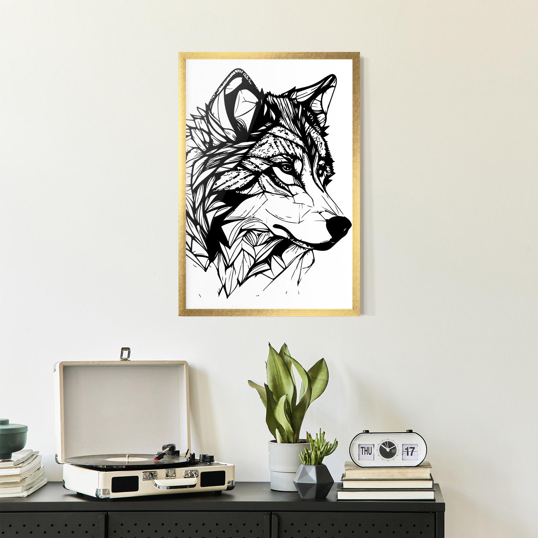 Gerahmte Poster Wolf Head Line mockup 2