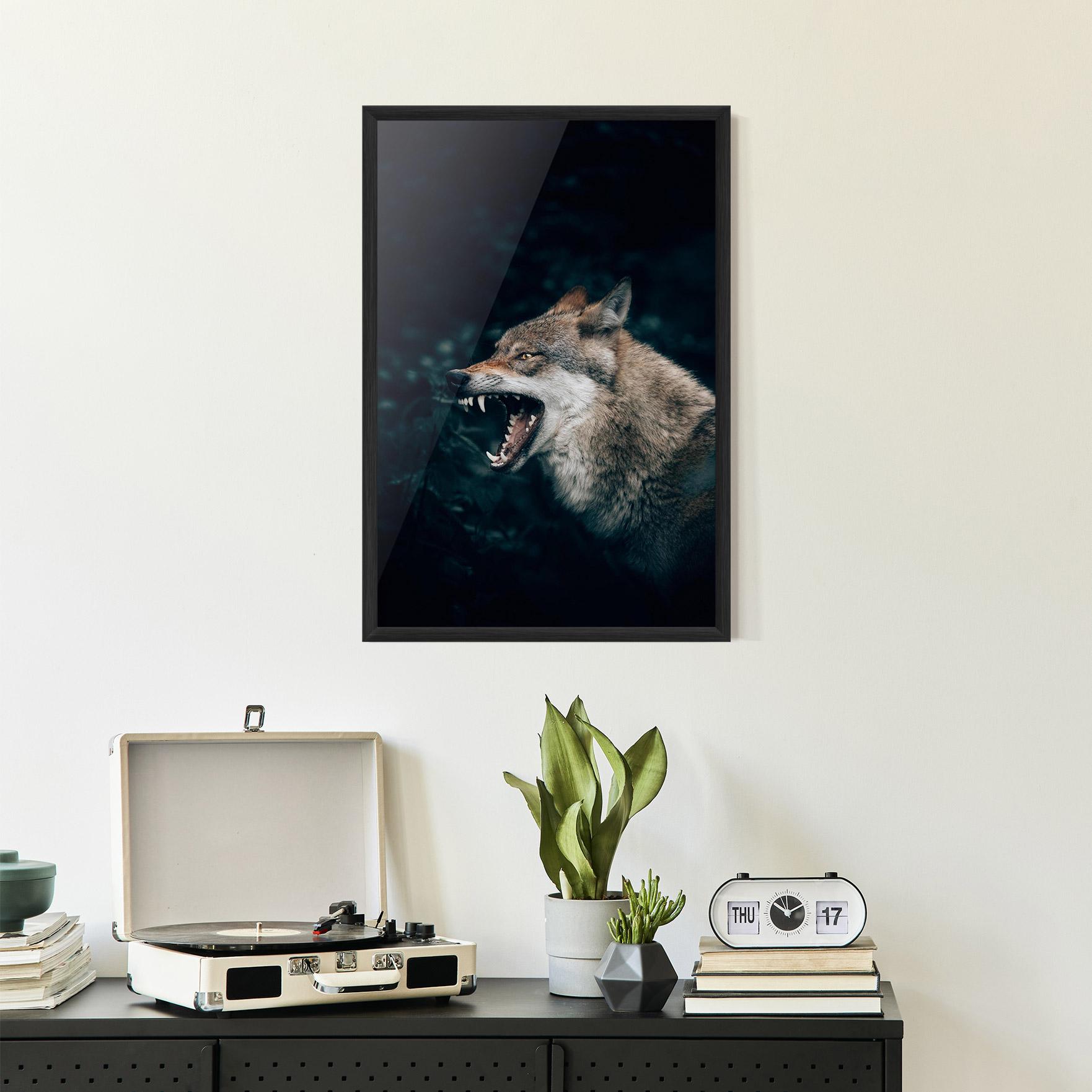 Gerahmte Poster Angry Wolf In The Forest mockup 2