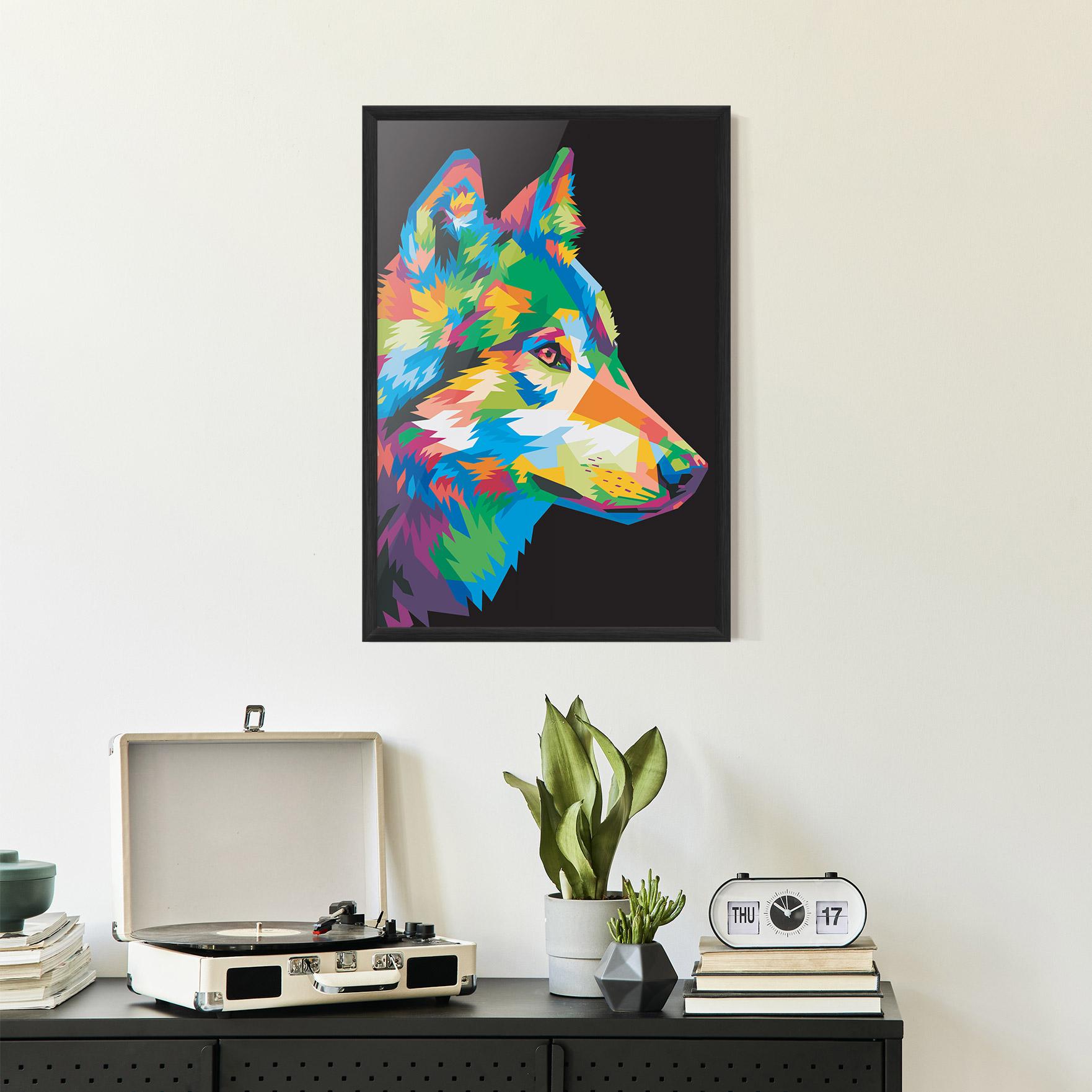 Gerahmte Poster Colorful Wolf mockup 2