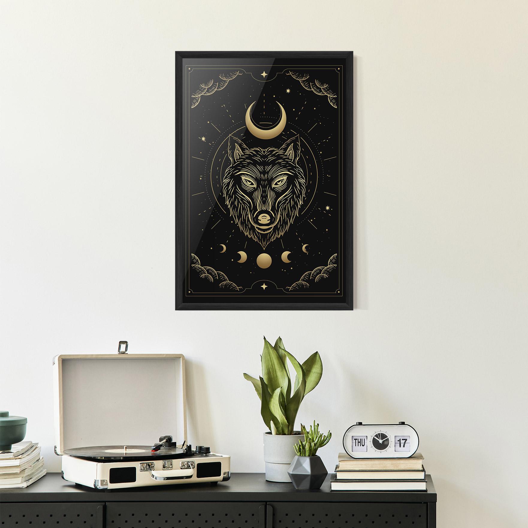 Gerahmte Poster Gold Line Wolf mockup 2