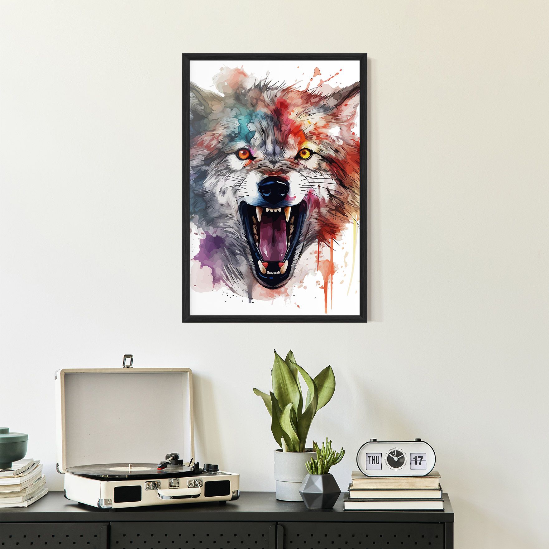 Watercolor Angry Wolf mockup 2
