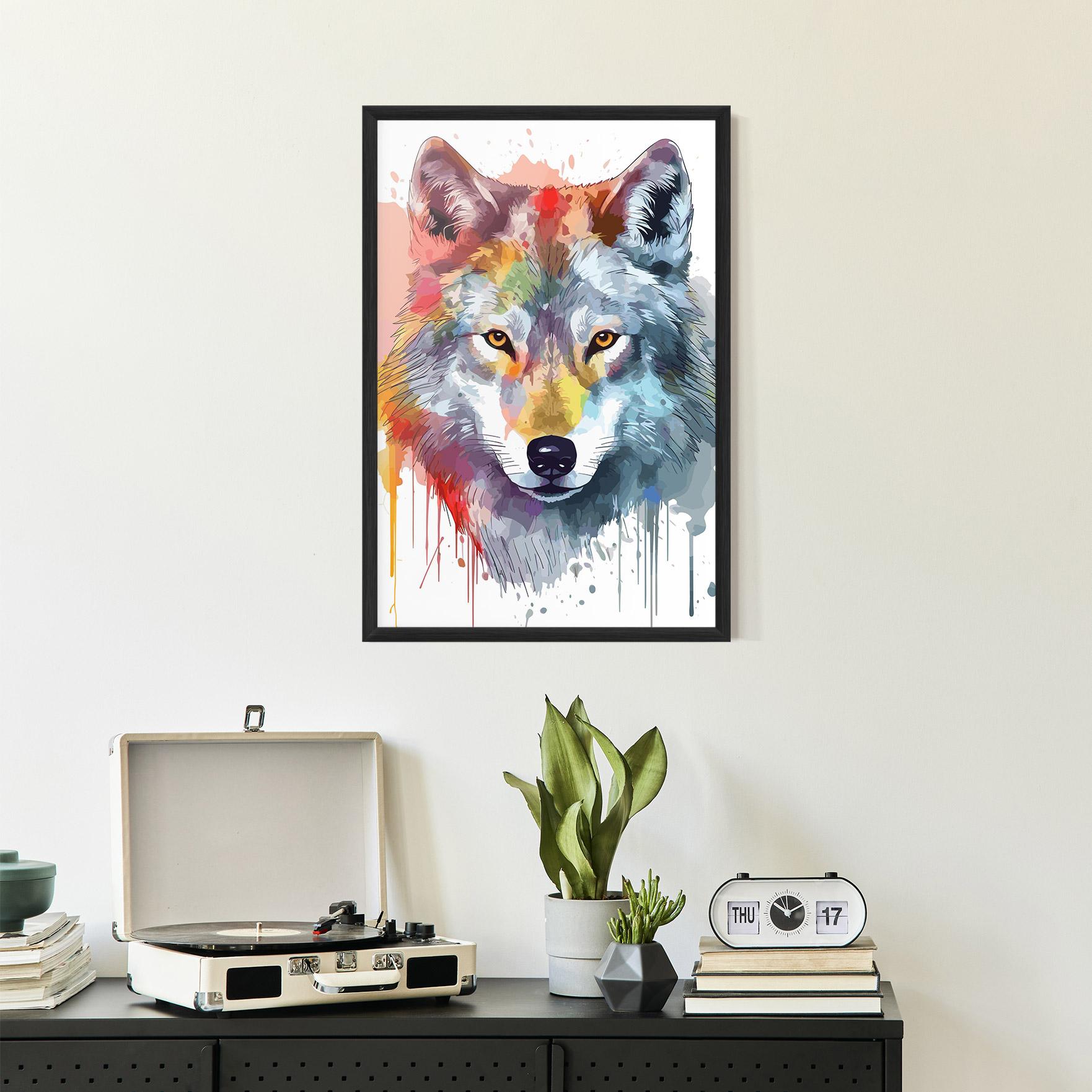 Gerahmte Poster Watercolor Wolf mockup 2