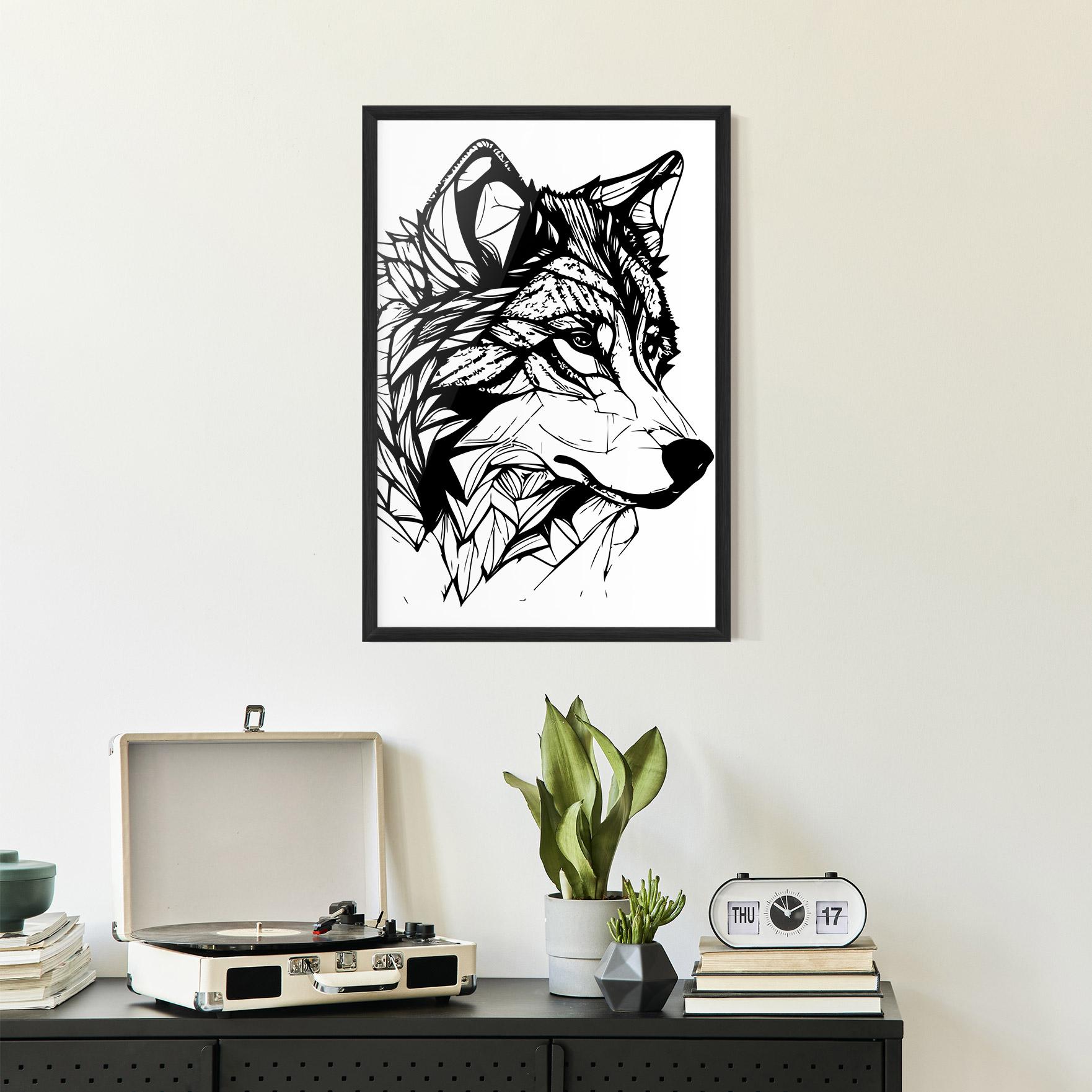 Gerahmte Poster Wolf Head Line mockup 2
