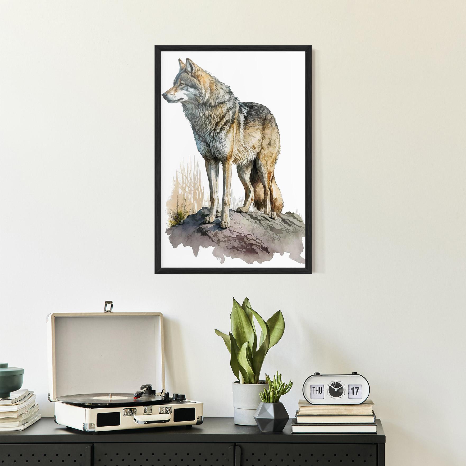 Gerahmte Poster Wolf On Rock mockup 2