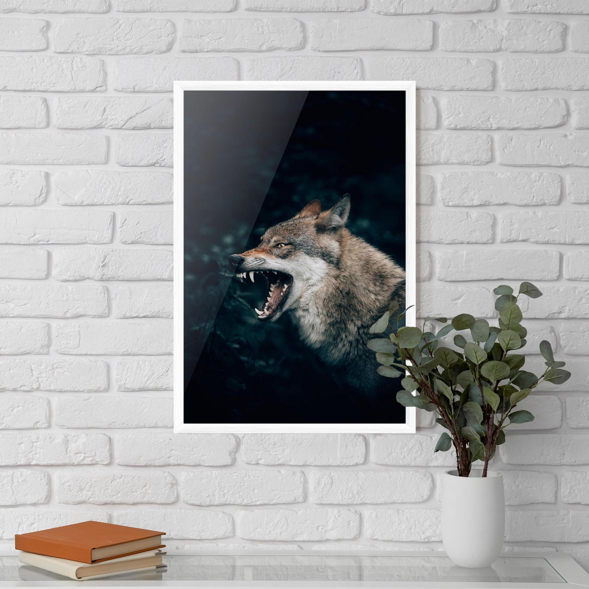 Gerahmte Poster Angry Wolf In The Forest mockup 5