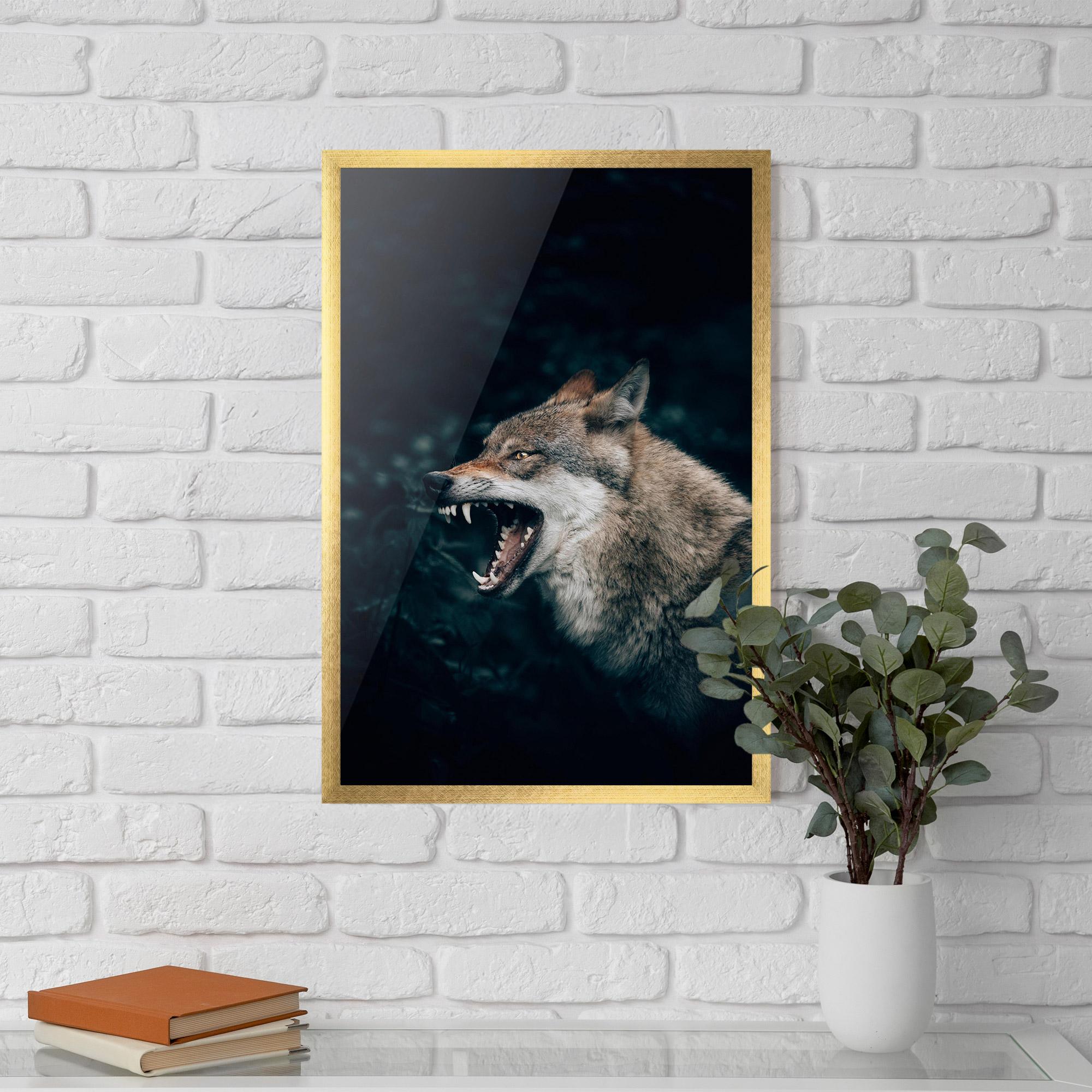 Gerahmte Poster Angry Wolf In The Forest mockup 5