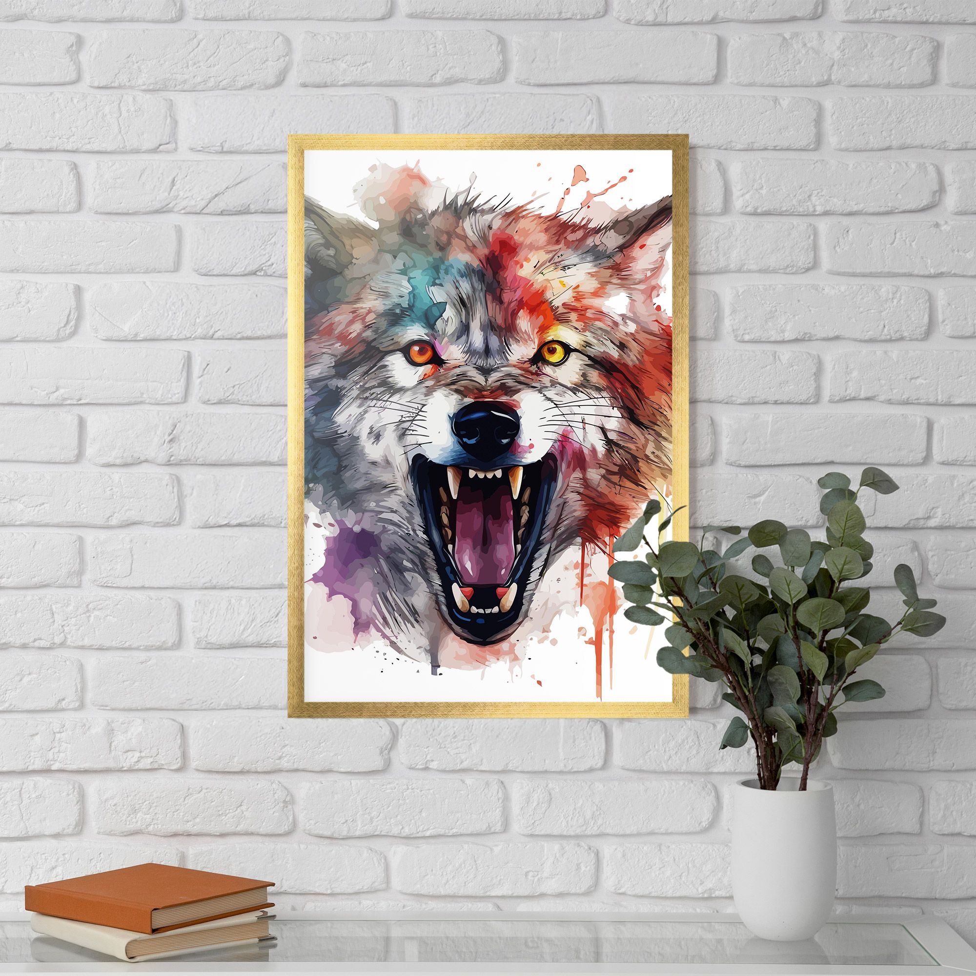 Watercolor Angry Wolf mockup 5