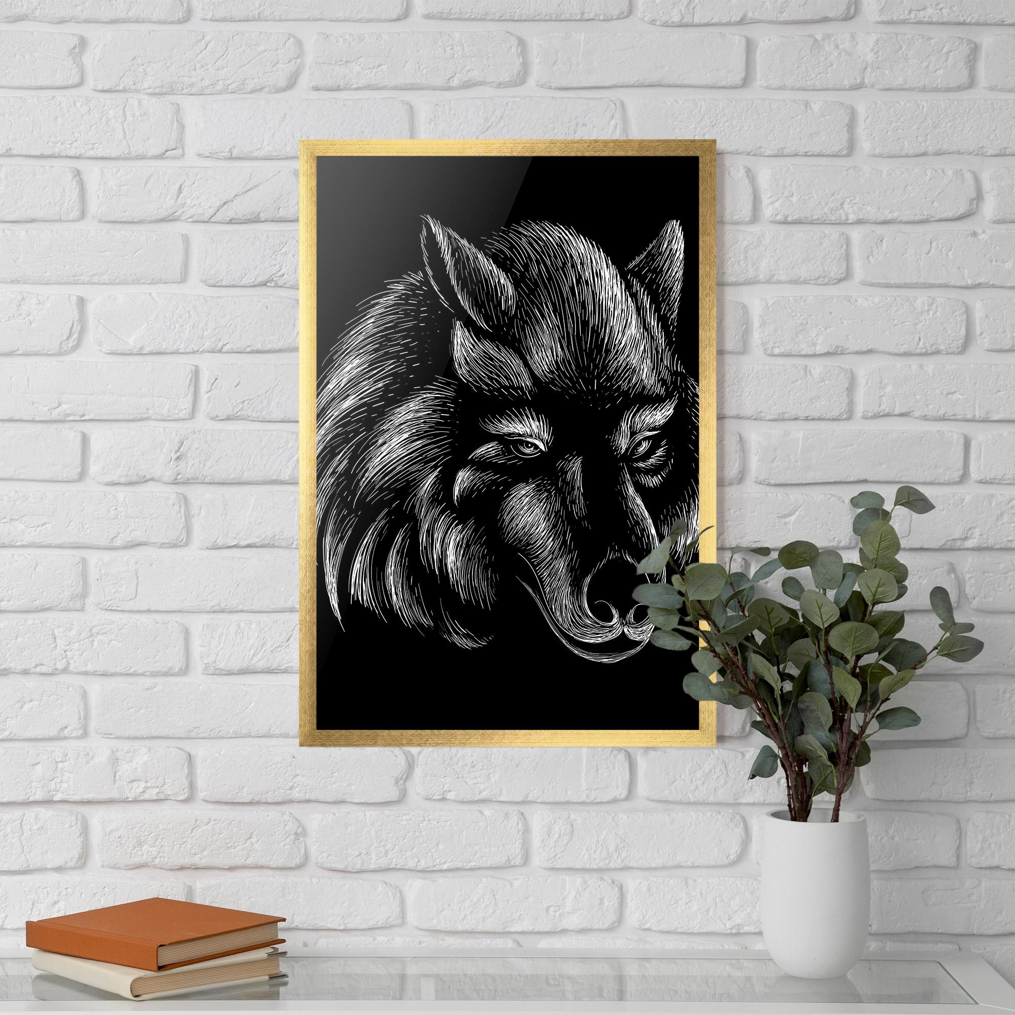 Gerahmte Poster White Line Wolf mockup 5