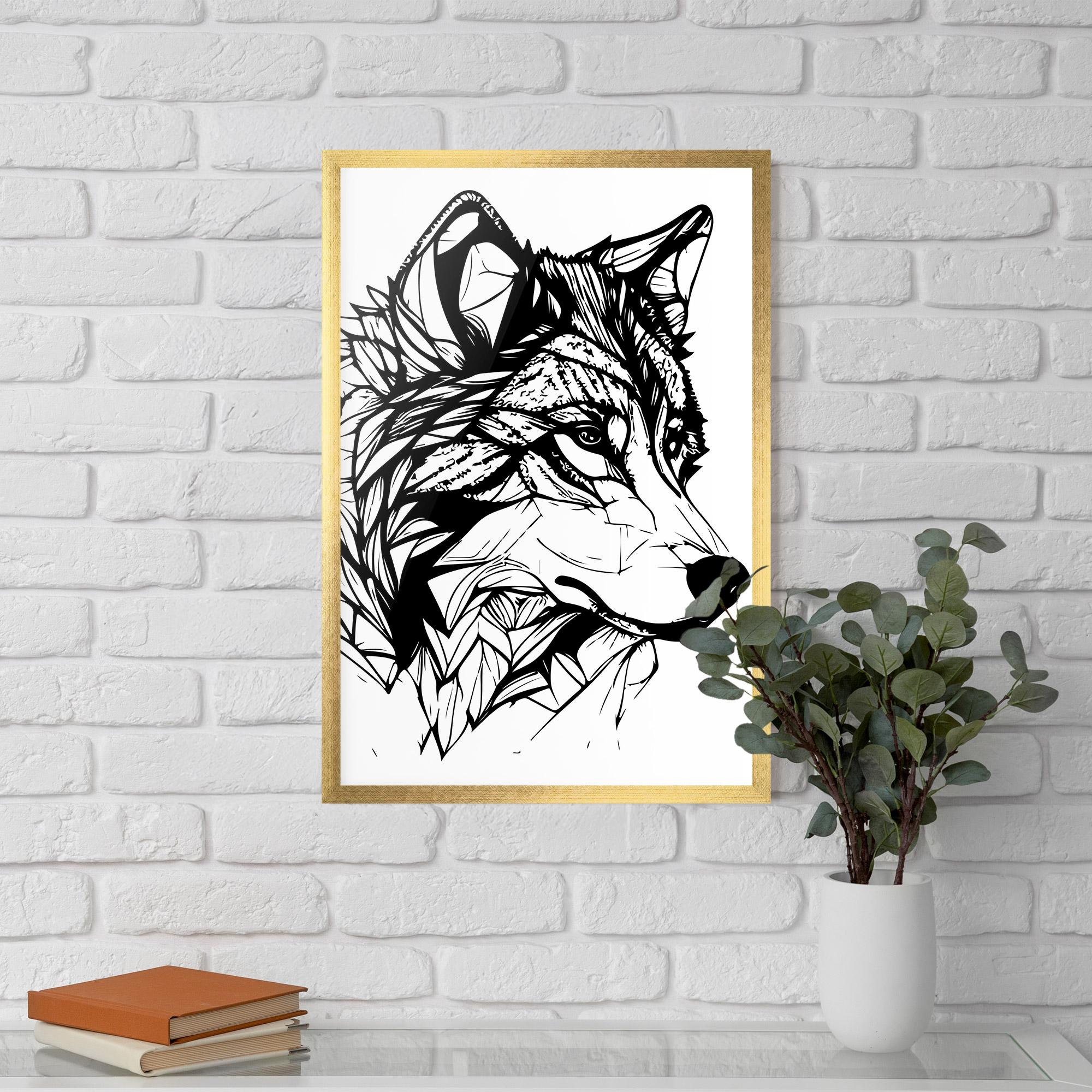 Gerahmte Poster Wolf Head Line mockup 5