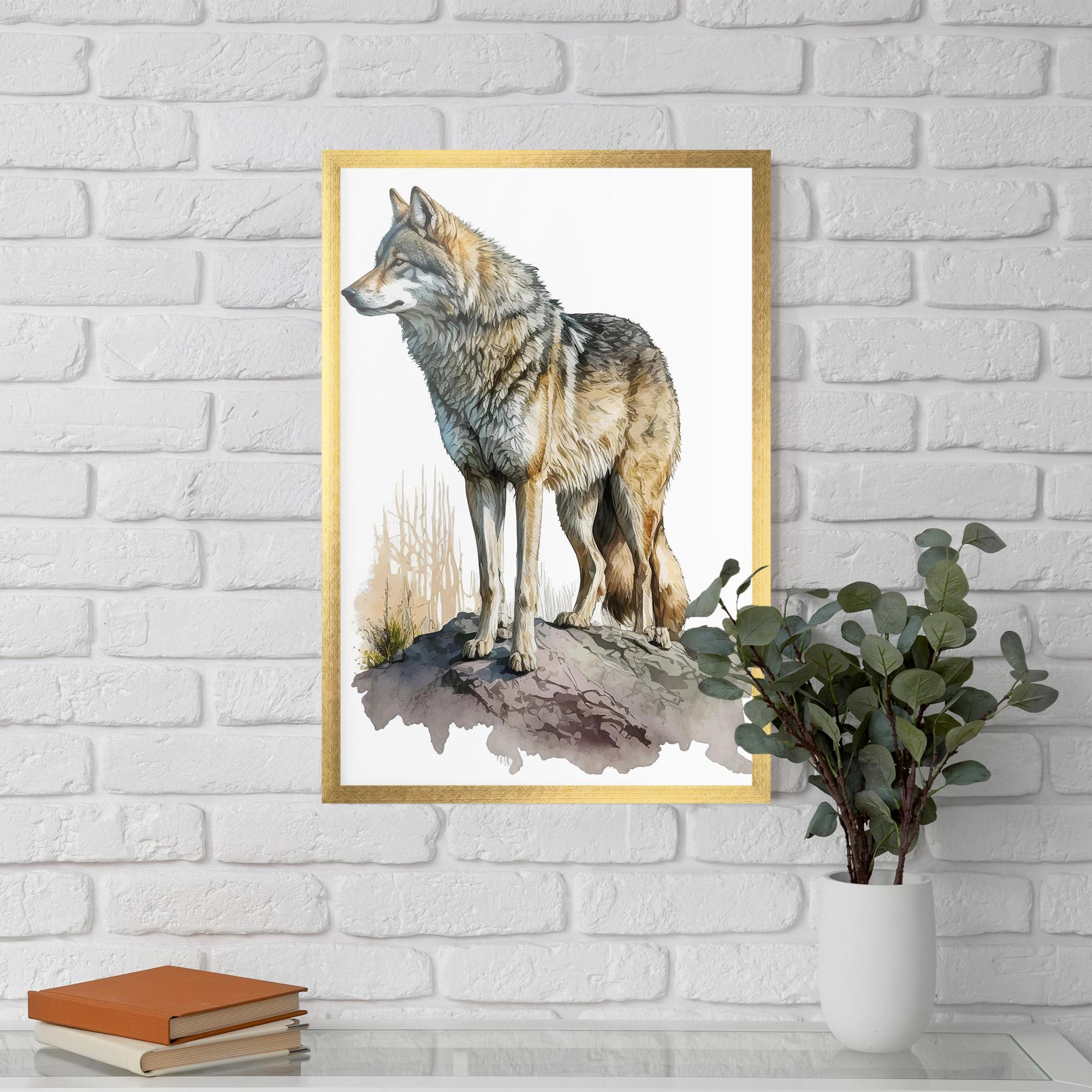 Gerahmte Poster Wolf On Rock mockup 5