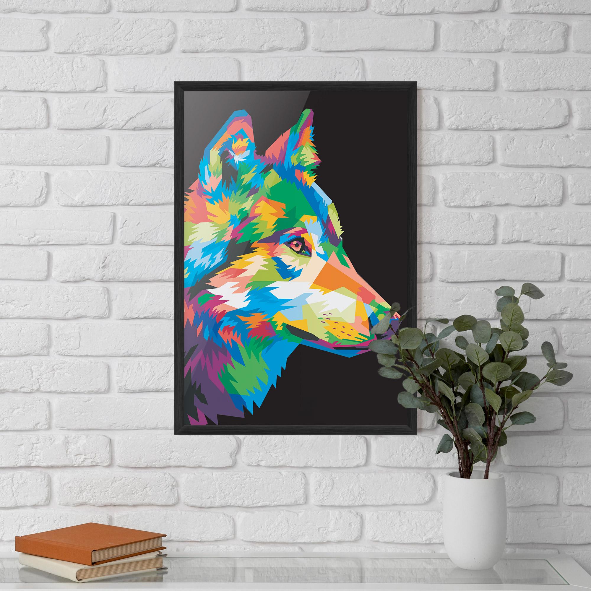 Gerahmte Poster Colorful Wolf mockup 5