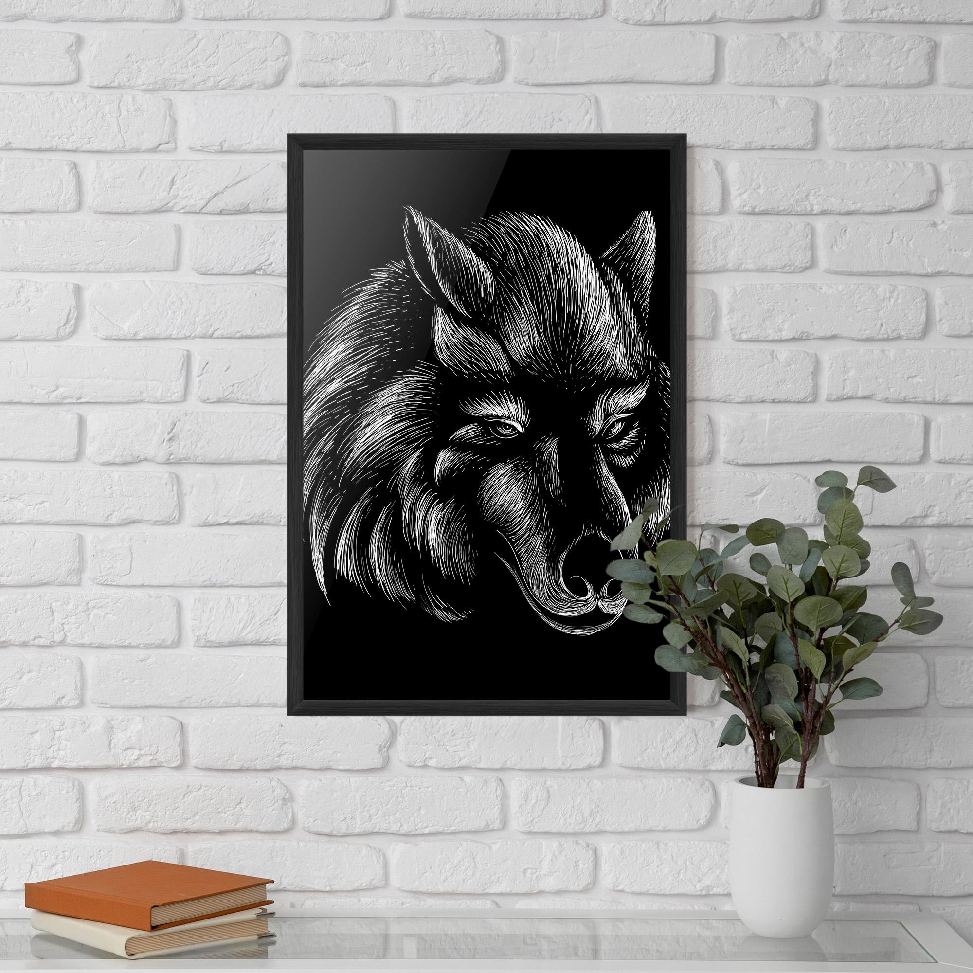 Gerahmte Poster White Line Wolf mockup 5