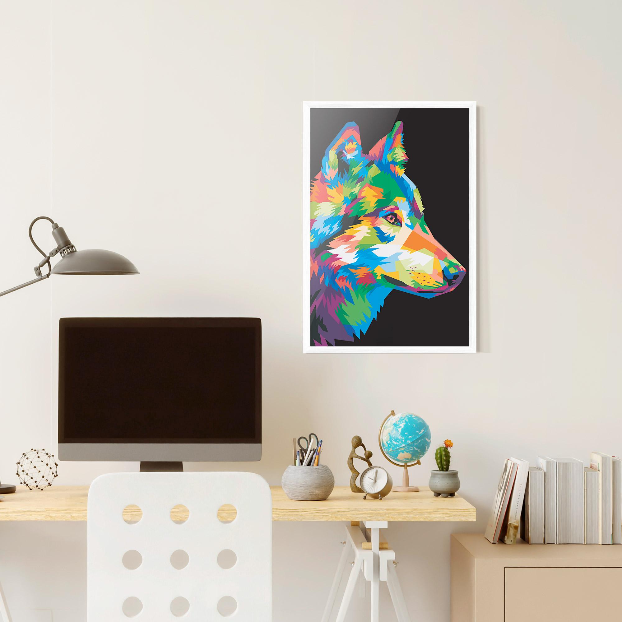 Gerahmte Poster Colorful Wolf mockup 6