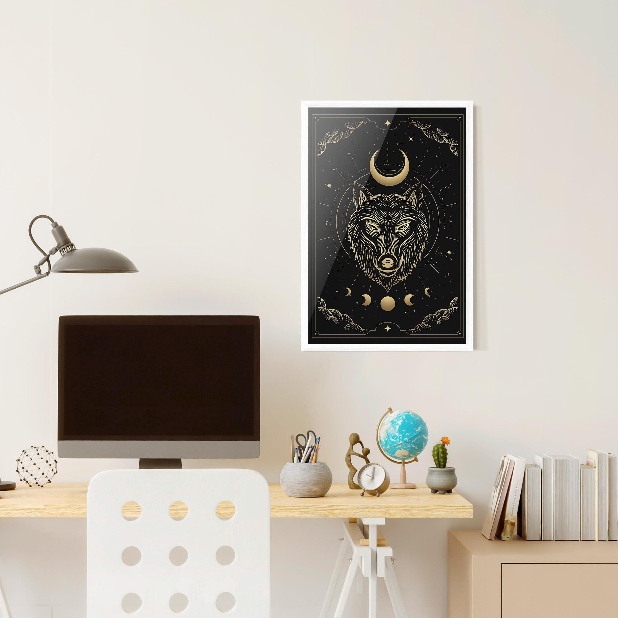 Gerahmte Poster Gold Line Wolf mockup 6